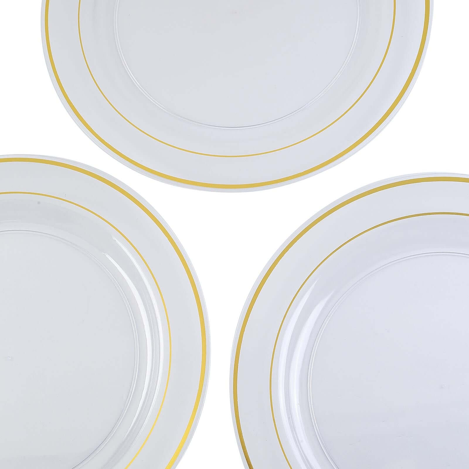 10-Pack Plastic Dinner Plates Clear with Très Chic Gold Rim - Perfect Disposable Party Plates 10