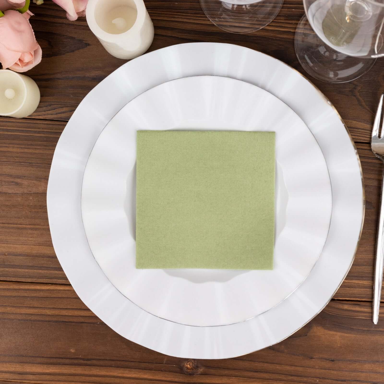 20-Pack Paper Linen-Like Cocktail Napkins Sage Green - Disposable 5x5 Airlaid Soft Napkins