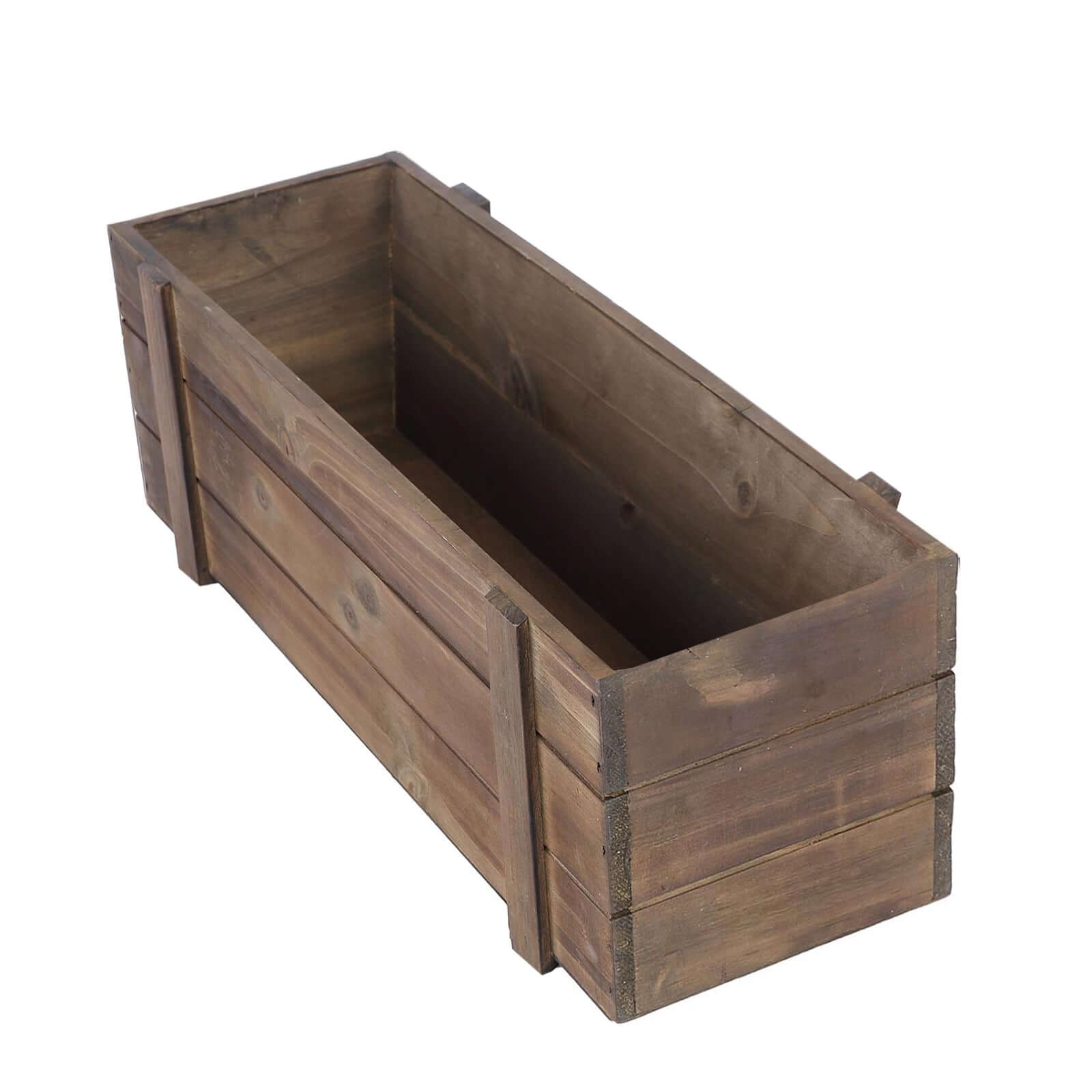 Rustic Wood Planter Box Smoked Brown - Perfect Natural Decor with Removable Plastic Liner for Table Displays 18x6