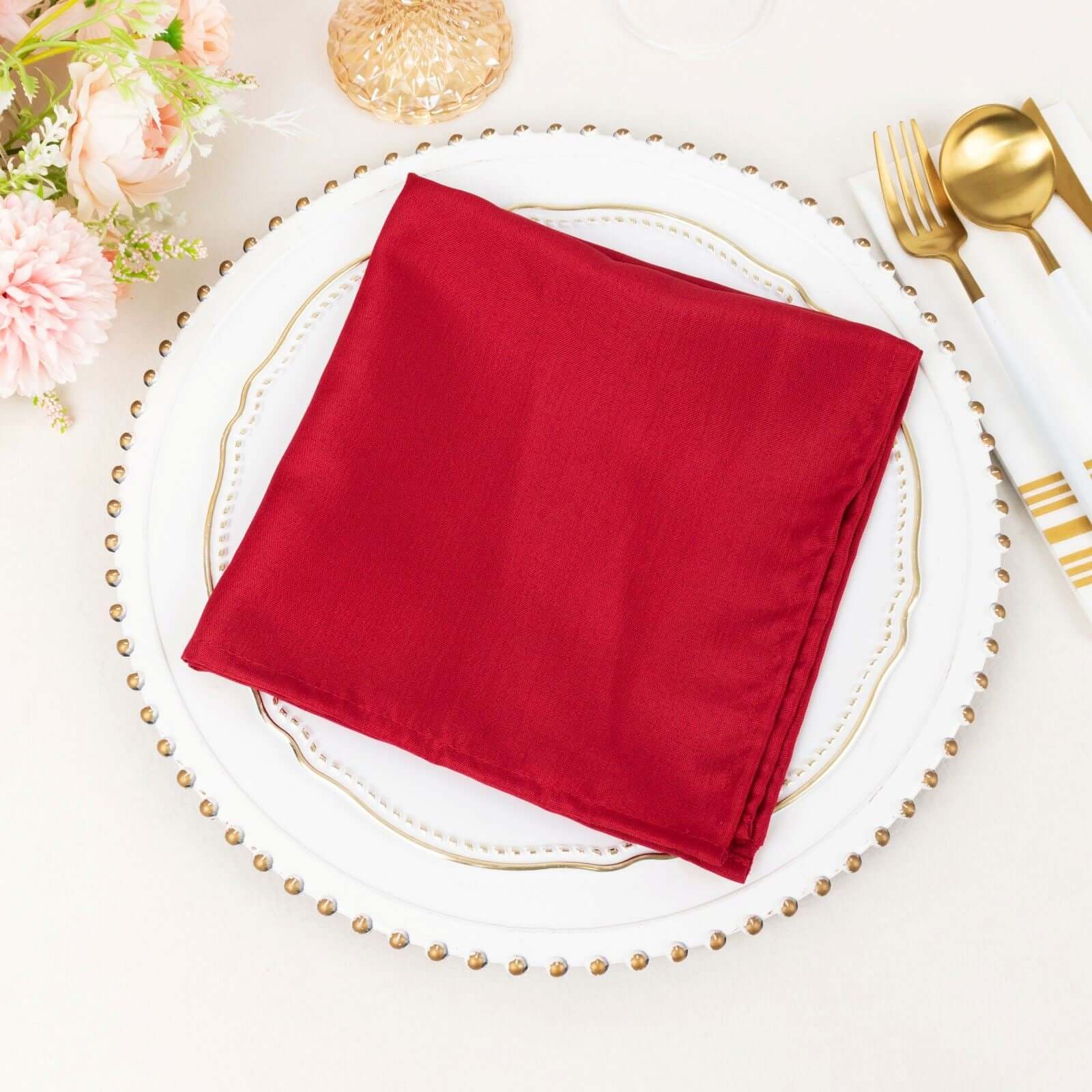 5 Pack Polyester 17x17 Napkins Wine - Durable & Wrinkle Resistant Dinner Napkins