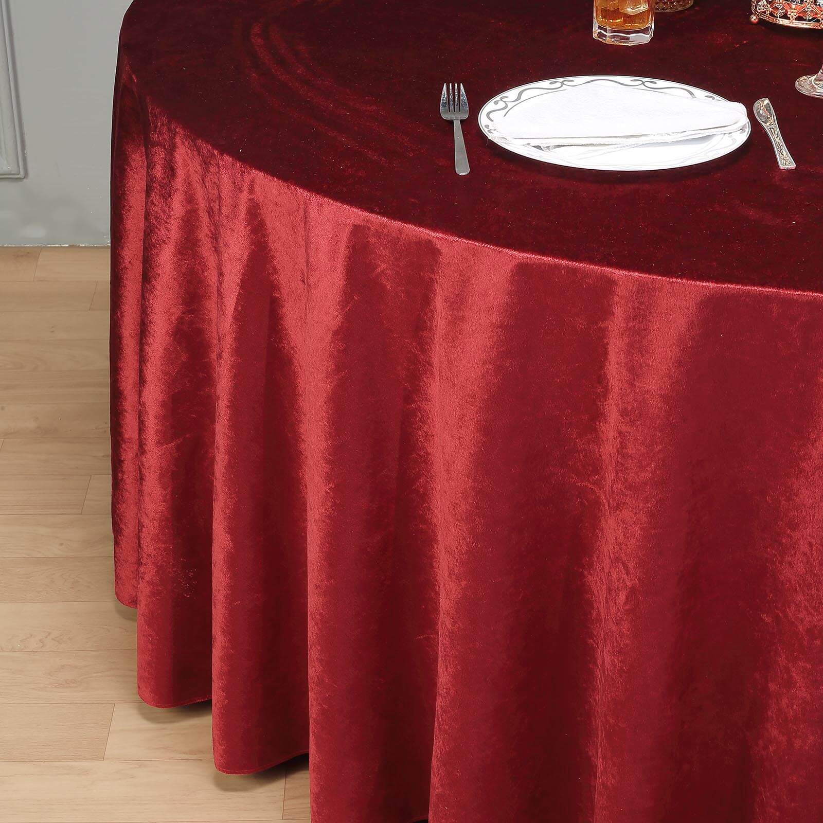 Premium Velvet 120 Round Tablecloth Burgundy - Reusable Soft & Seamless Table Cover