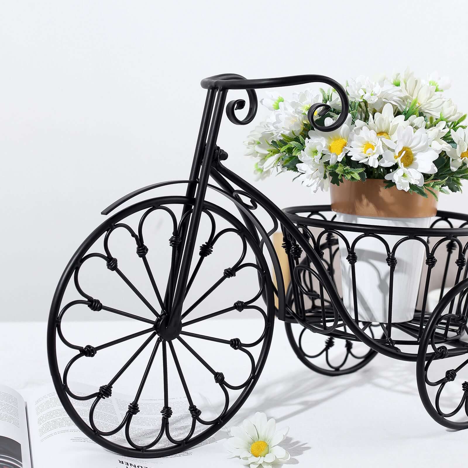 Tricycle Planter Basket Black Decorative Design - Metal Indoor/Outdoor Plant Stand 22