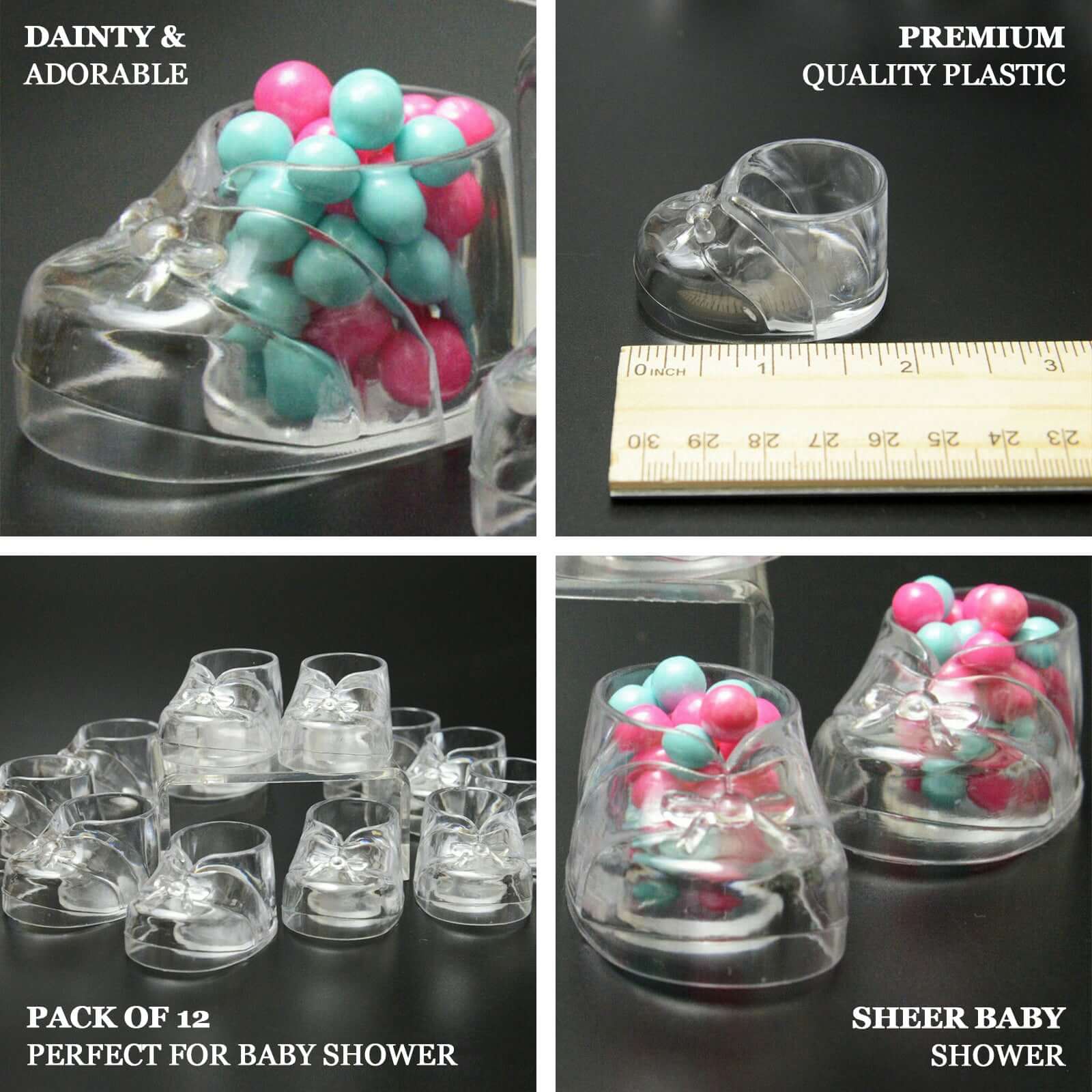 13 Pack 2.5 Clear Fillable Plastic Baby Booties Party Favor Boxes, Transparent Baby Shower Candy Gift Boxes