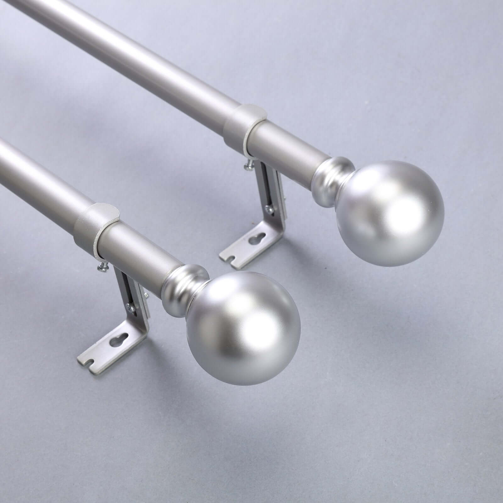 42-126 Adjustable Curtain Rod Set, Silver, Round Finials