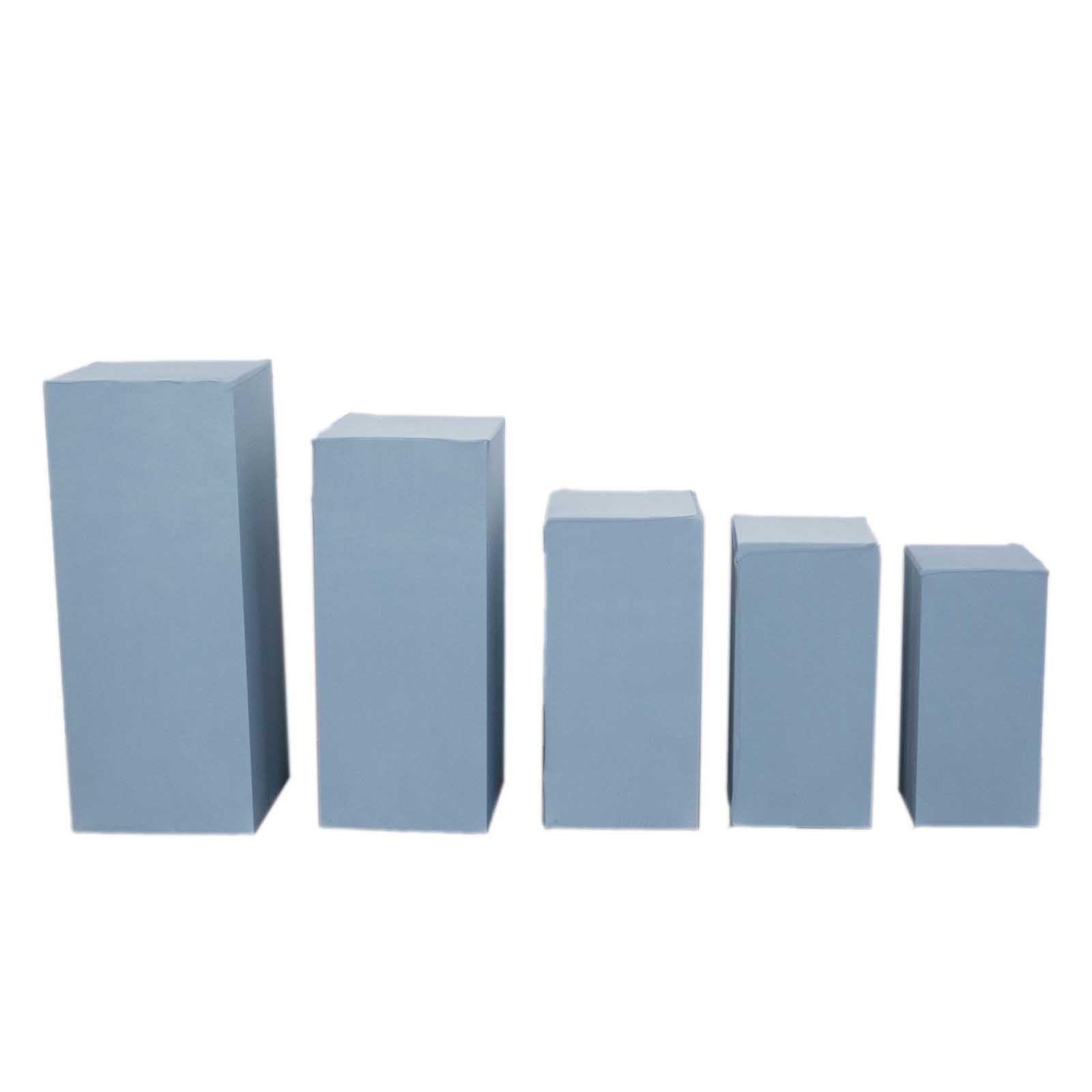 Set of 5 Dusty Blue Spandex Rectangle Pedestal Stand Covers, Stretchable Pillar Prop Covers - 160 GSM