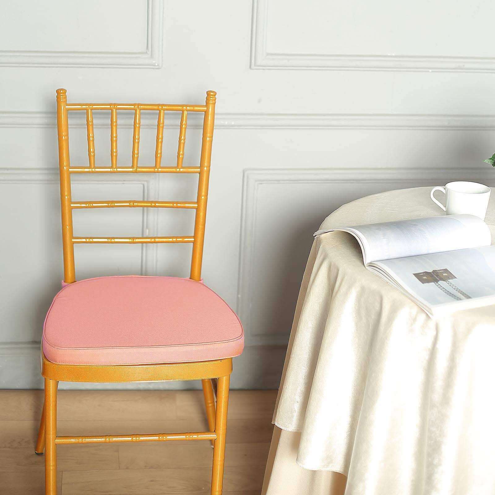 Chiavari Chair Cushion with 1.5 Thick Memory Foam and Ties Dusty Rose - Stylish Removable Cover for Comfort