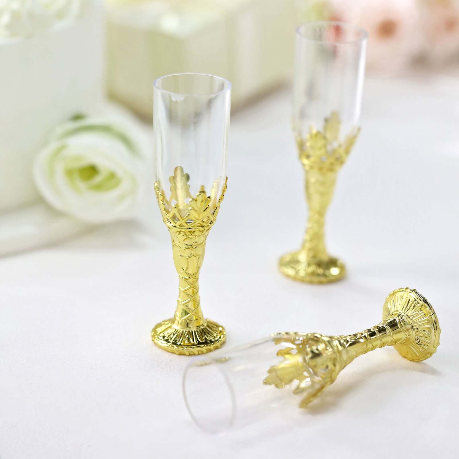 12-Pack Plastic Fillable Mini Candy Container in Champagne Bottle Style Clear Gold - Candy Treat Favor Boxes 4