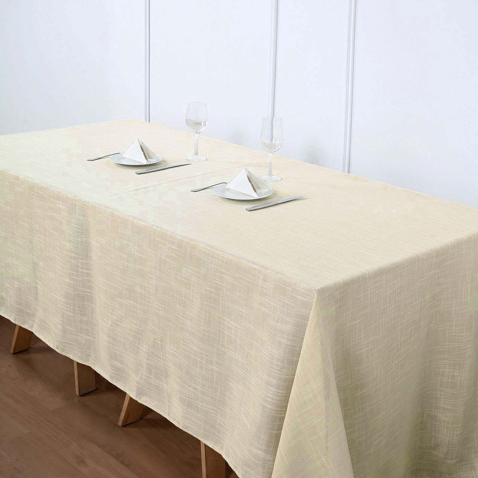 Faux Linen 90x132 Rectangular Tablecloth Beige - Slubby Texture Wrinkle-Resistant Seamless Table Cover