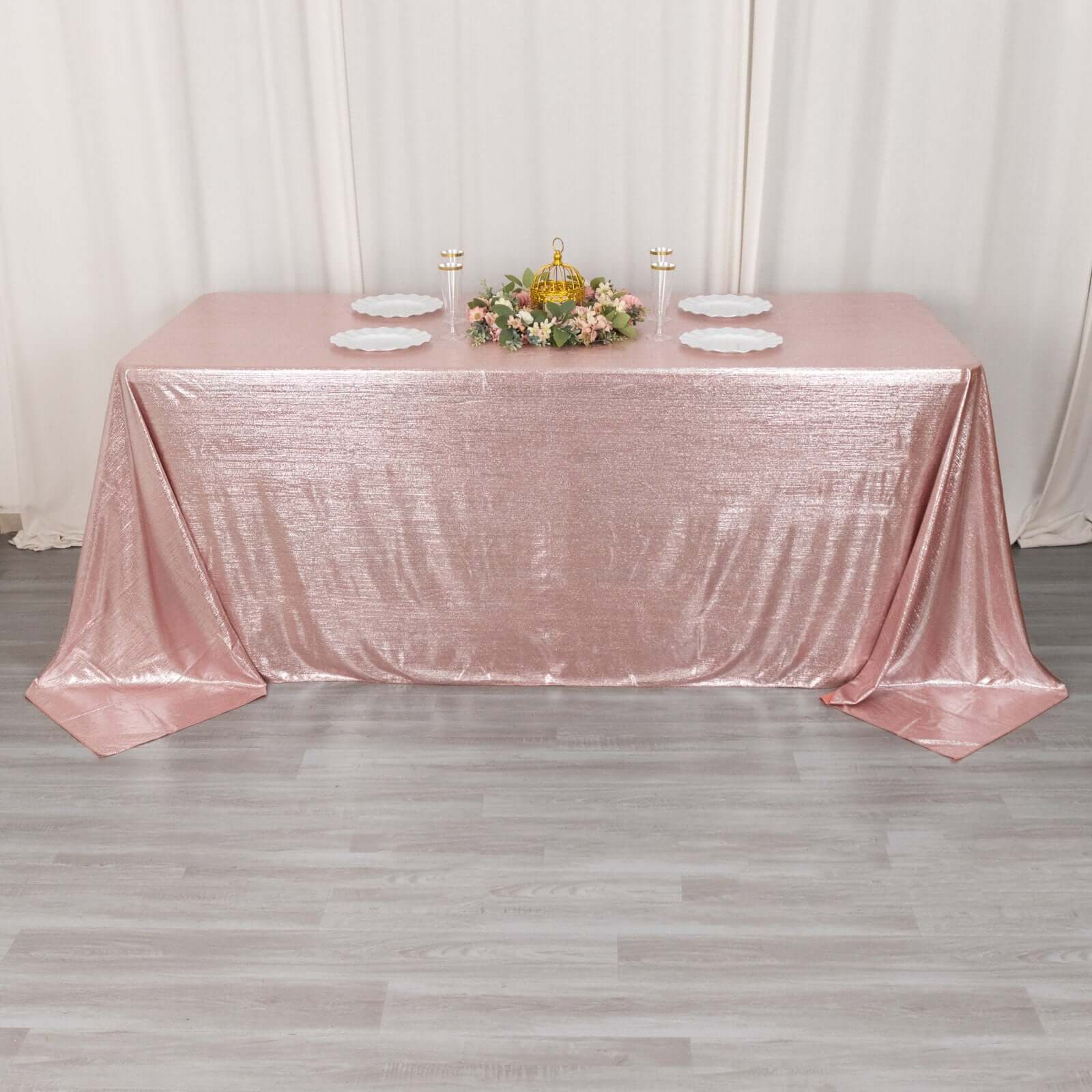 Sequin Dots Polyester 90x132 Rectangle Tablecloth Shimmering Rose Gold - Seamless, Glittering & Wrinkle Free Table Cover