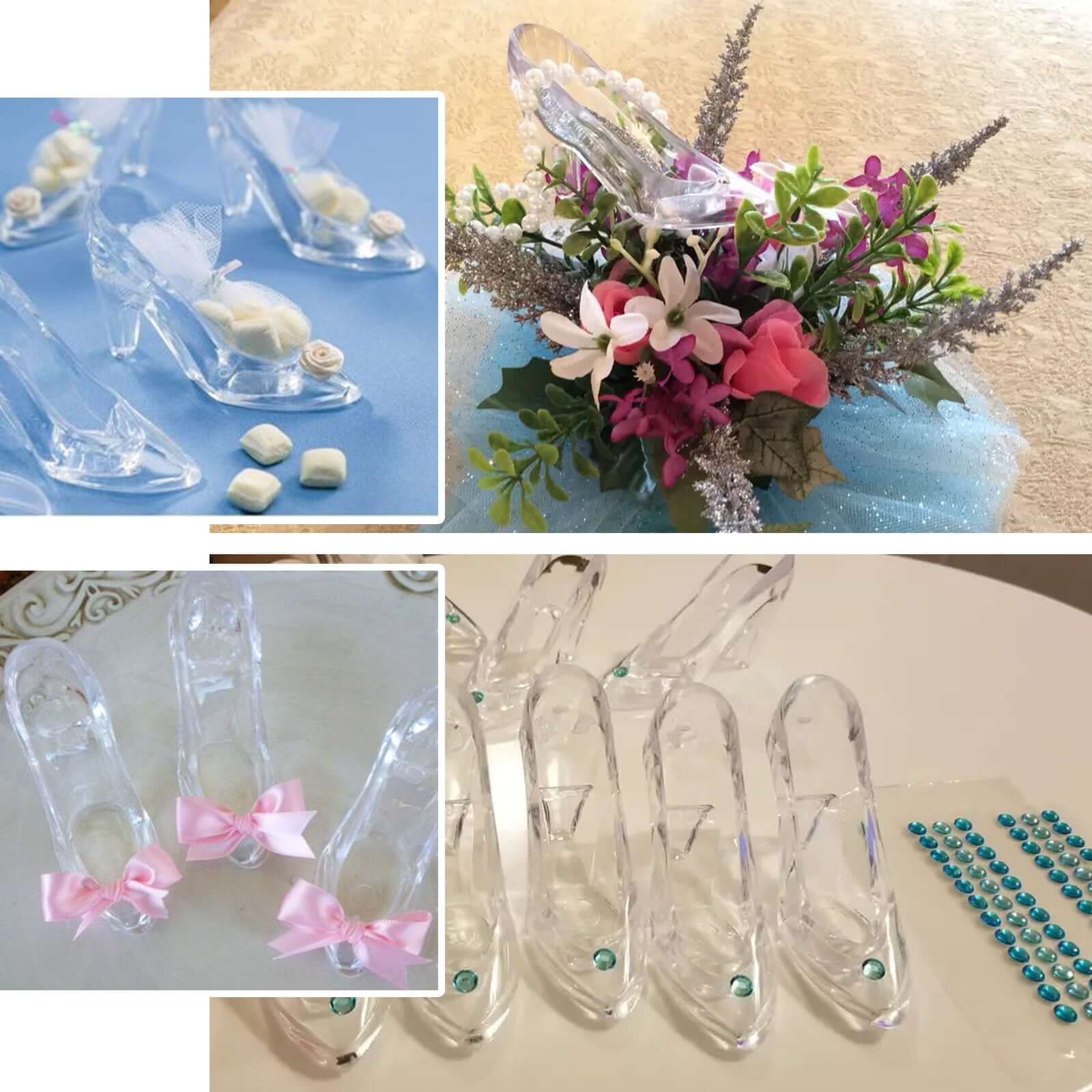 12 Pack 3 Clear Cinderella Princess Slippers Party Decor Gift Favor, Candy Container Treats Display