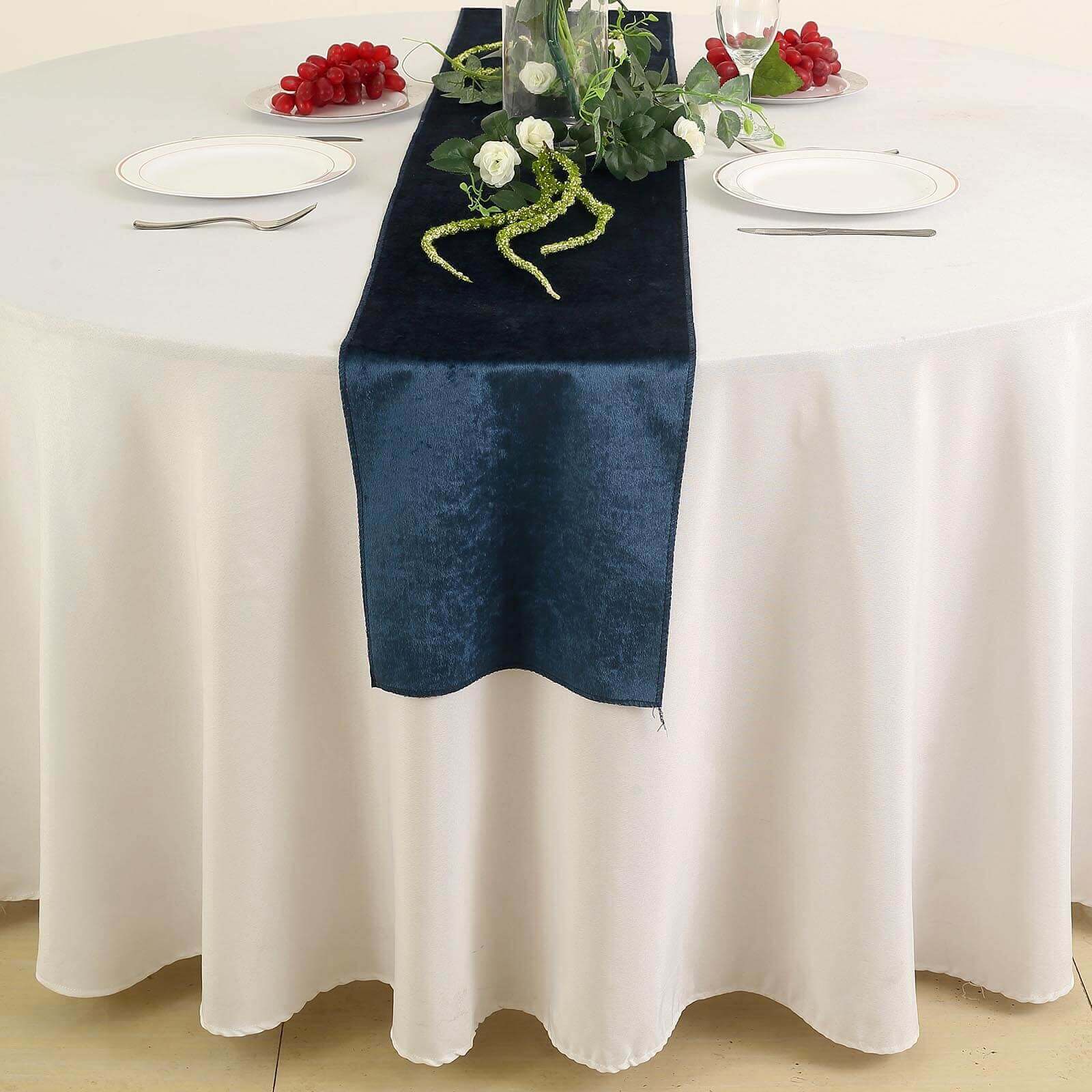 Premium Velvet 12x108 Table Runner Navy Blue - Sheen Finish Reusable Table Decor