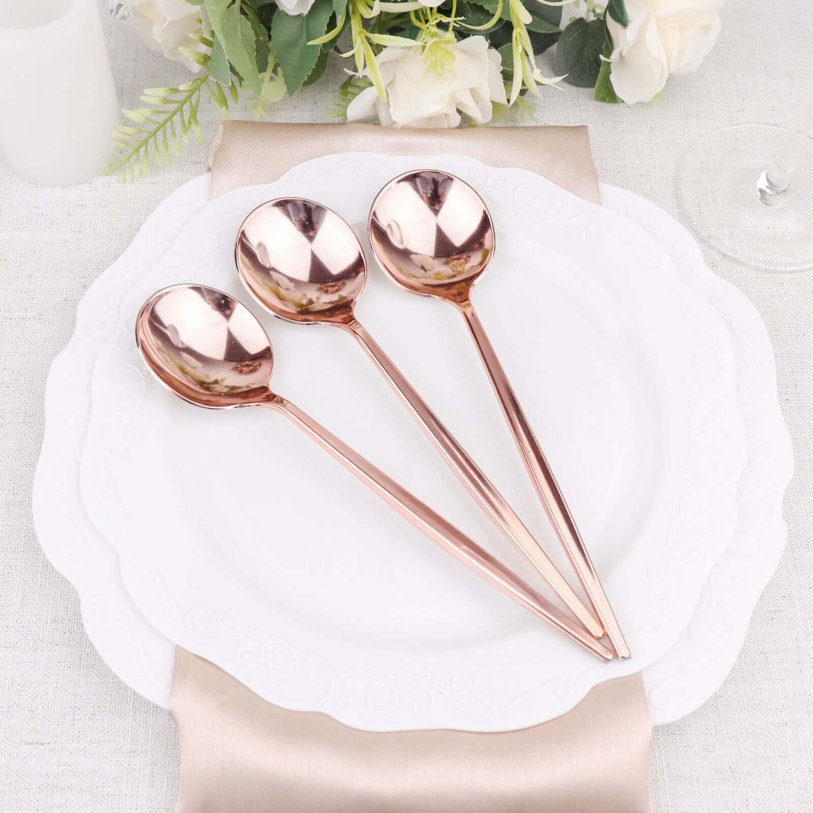 24-Pack Plastic Spoons Glossy Rose Gold - Premium Heavy Duty Disposable Silverware 8