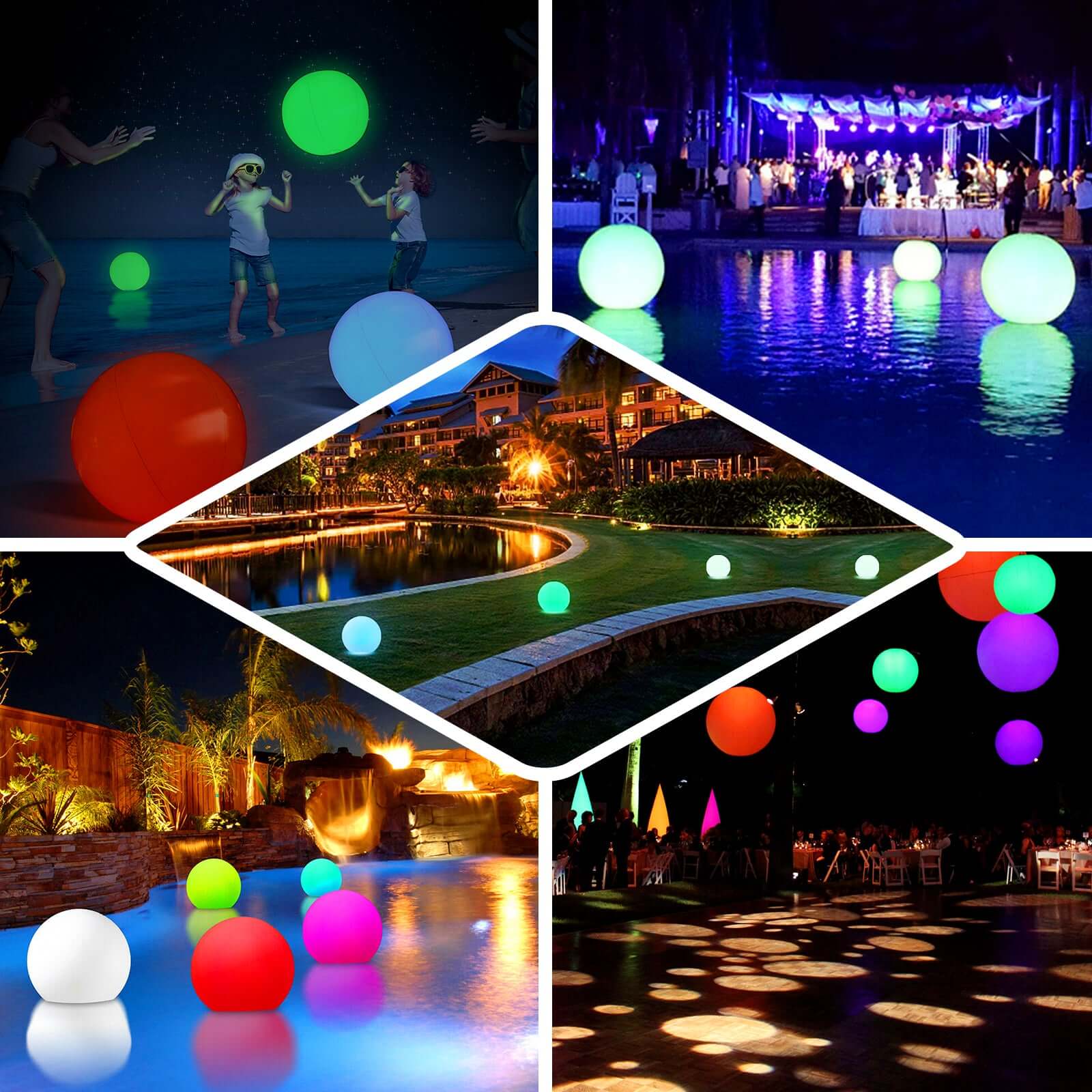 12 Inflatable Outdoor Garden Light Up Ball, Floating Pool Glow Ball With Remote - 13 RGB Colors and 3 Color Modes