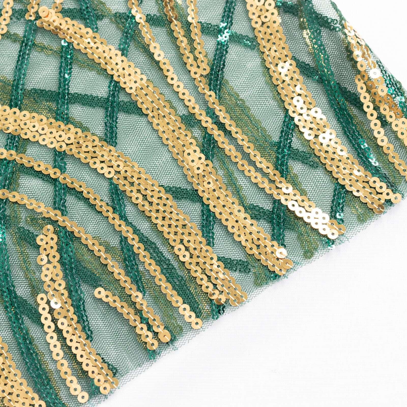 5 Pack Chair Sash Bands with Wave Embroidered Sequins Hunter Emerald Green/Gold