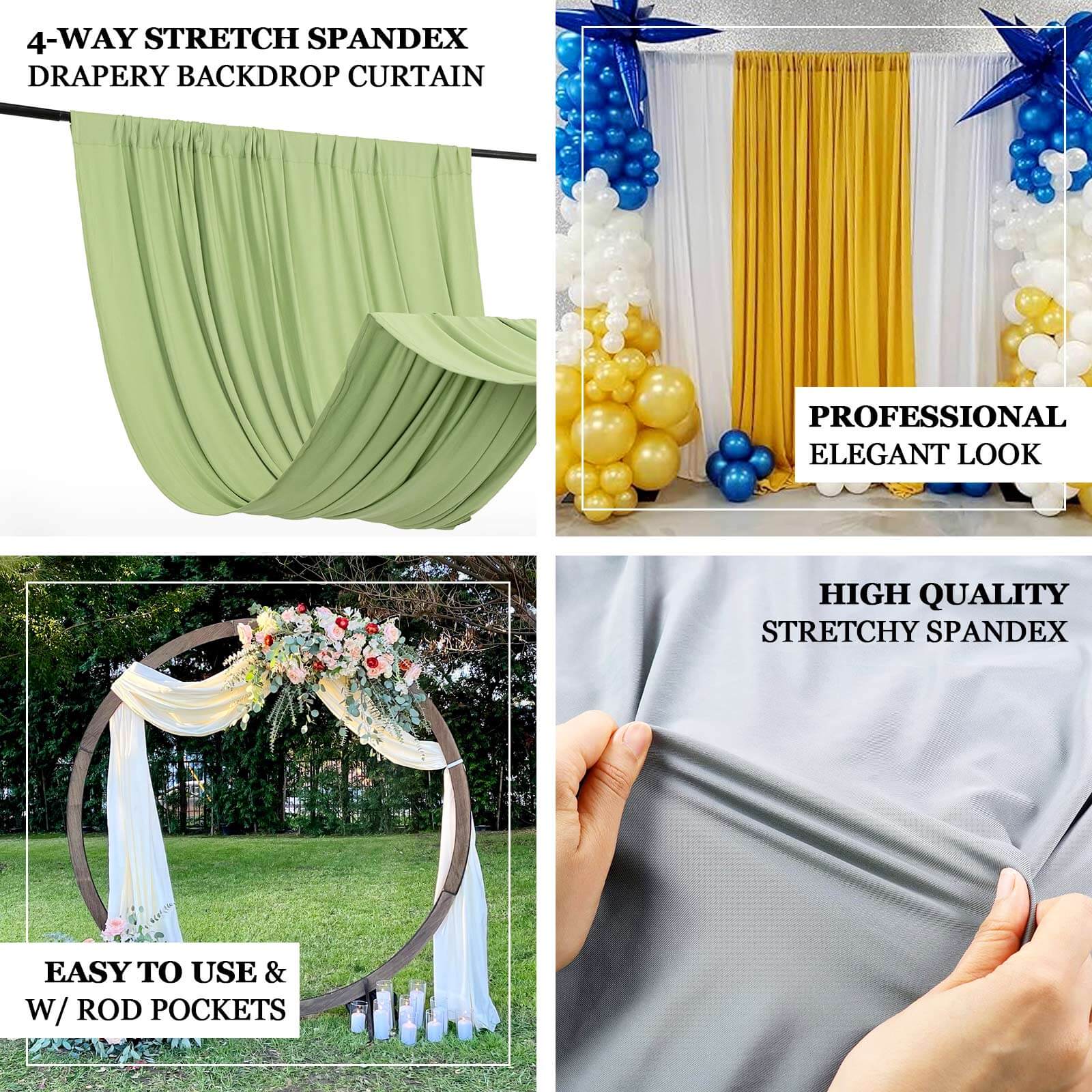 White 4-Way Stretch Spandex Event Curtain Drapes, Wrinkle Free Backdrop Event Panel with Rod Pockets - 5ftx10ft