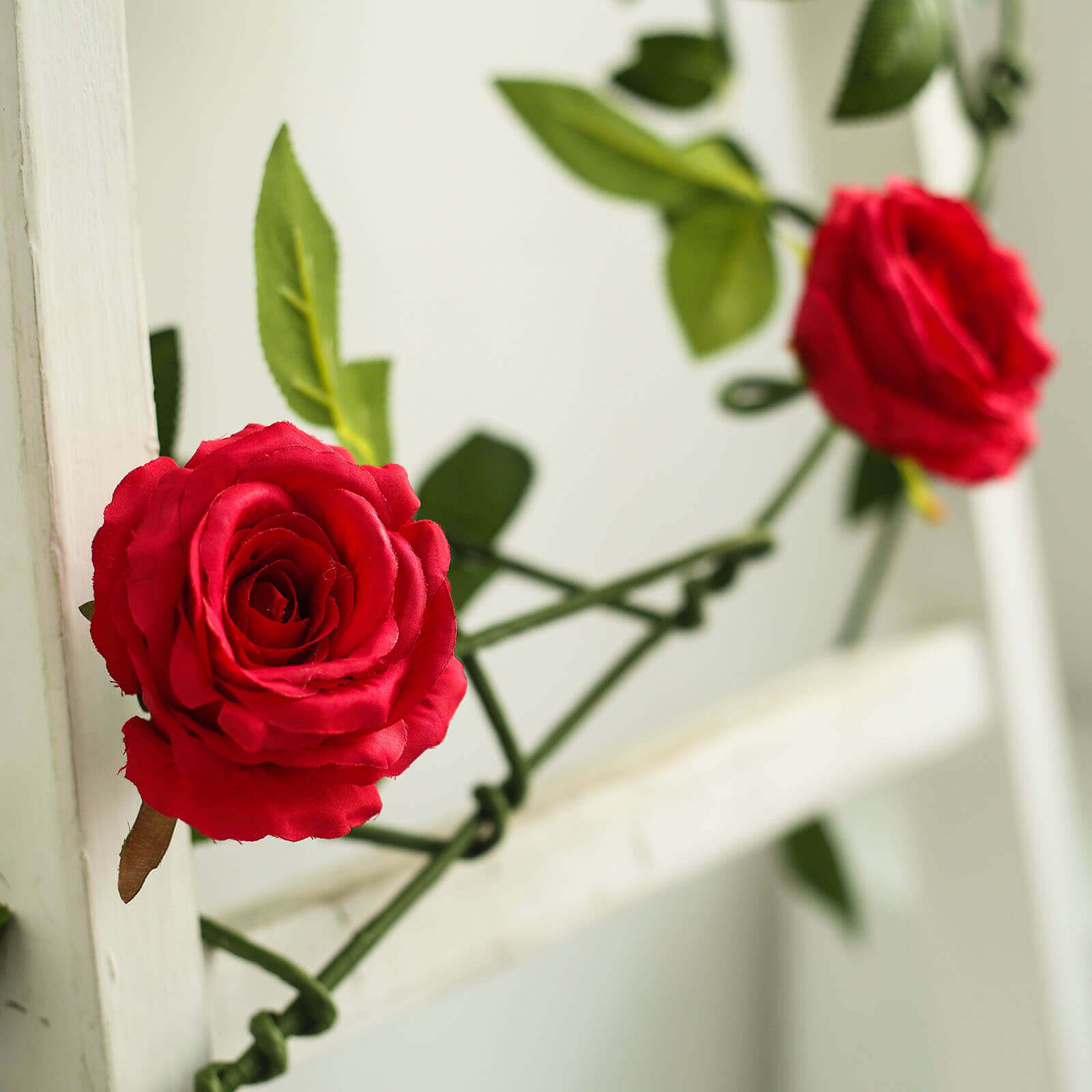 6ft Red Real Touch Artificial Rose and Leaf Flower Garland Vine