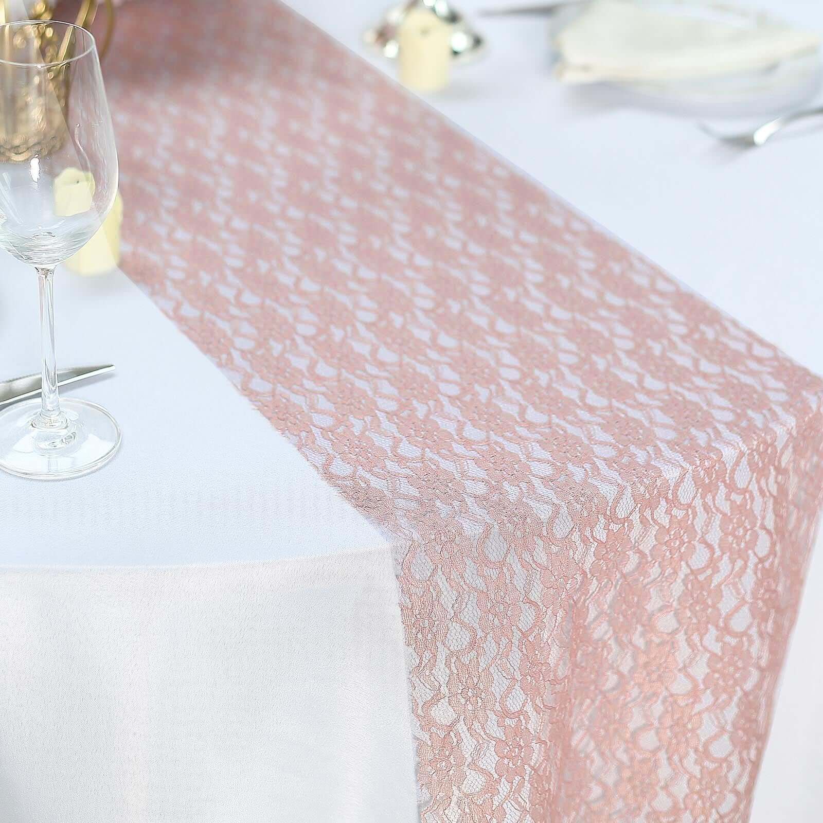 Floral Lace 12x108 Table Runner Dusty Rose - Stylish Vintage Table Decor