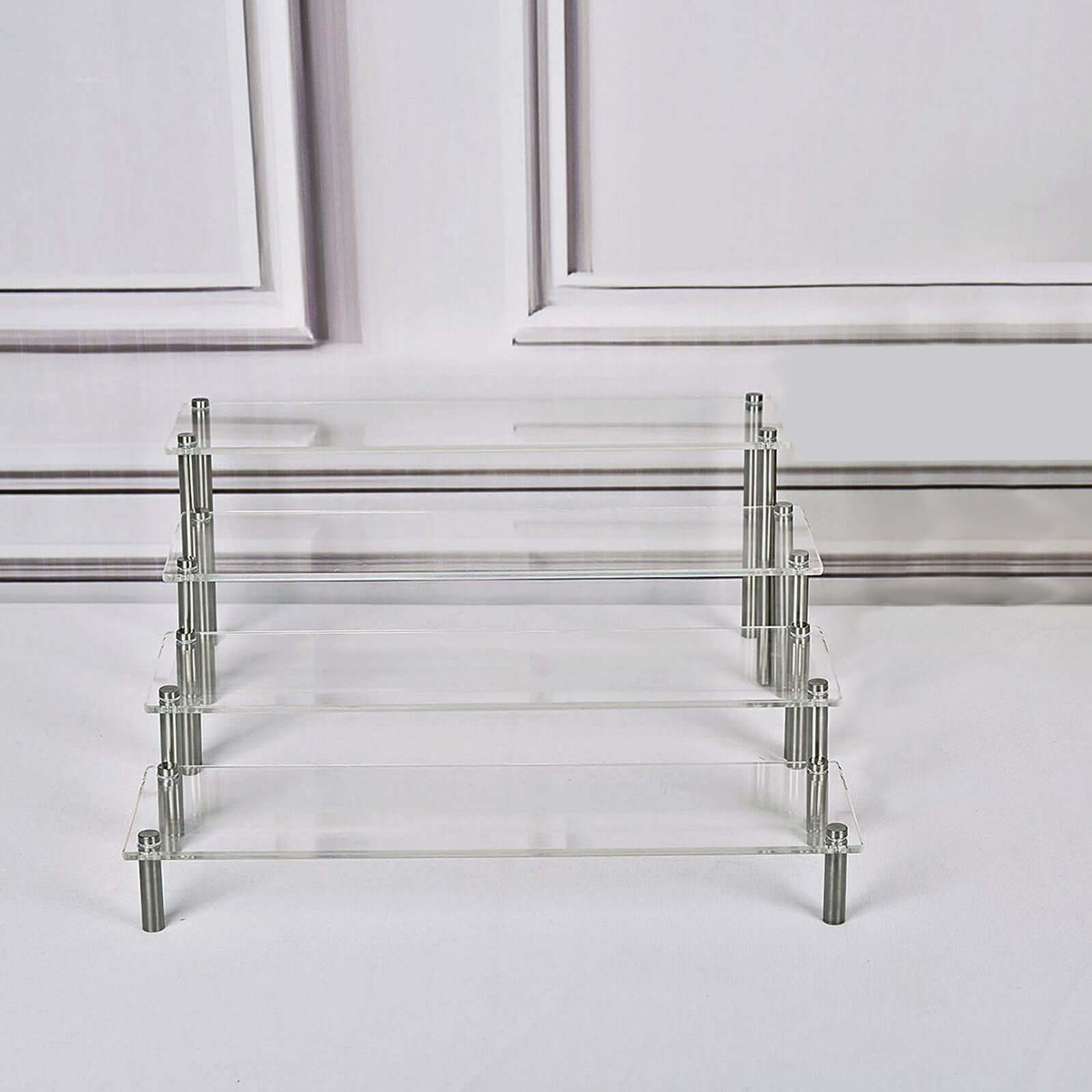 Set of 4 Premium Acrylic Dessert Display Stands Clear - Sleek Multi Level Buffet Riser Serving Tray Platter for Cupcakes Pastries & Appetizers