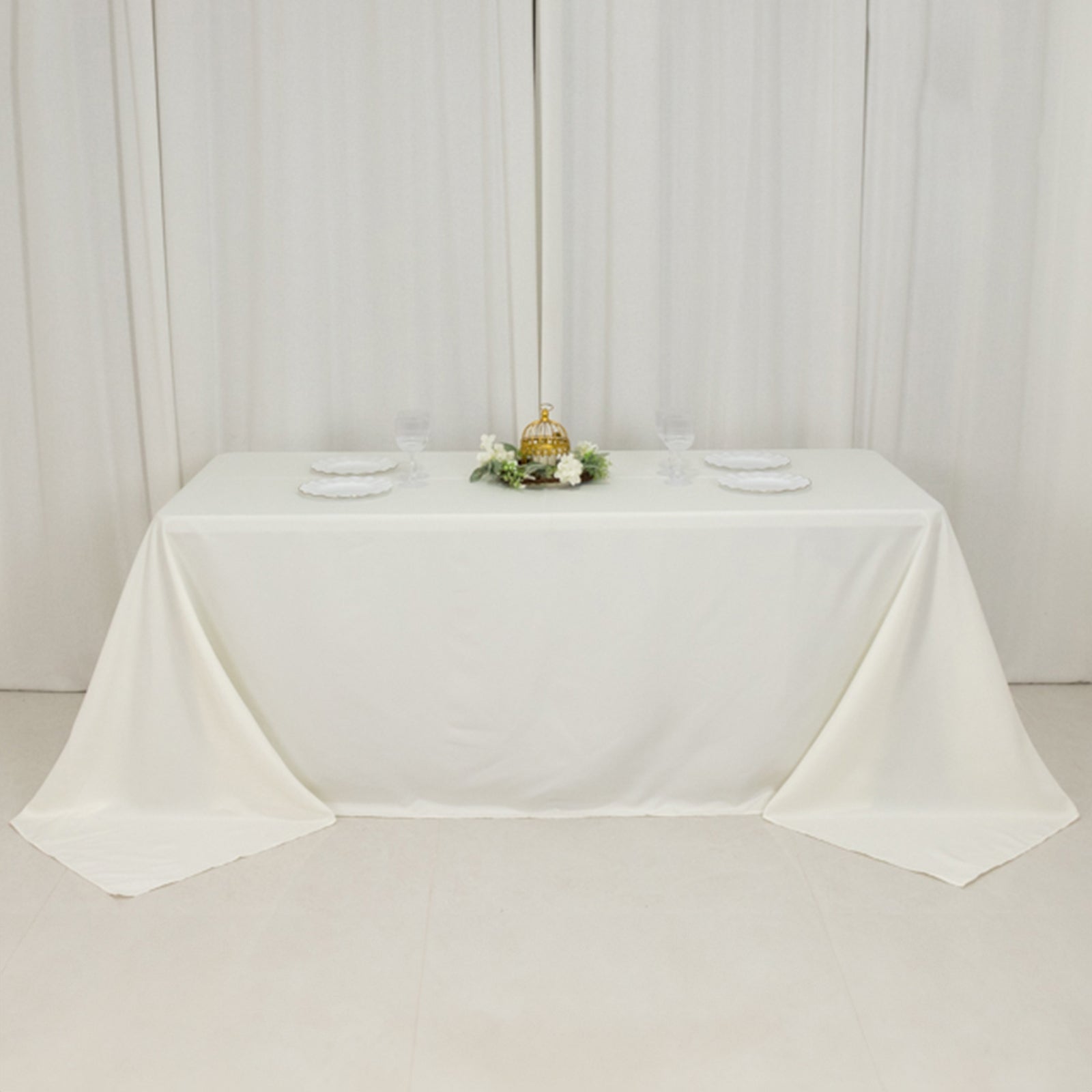 Fire Retardant Premium Polyester 90x132 Rectangular Tablecloth Ivory - High-Performance Seamless Table Cover