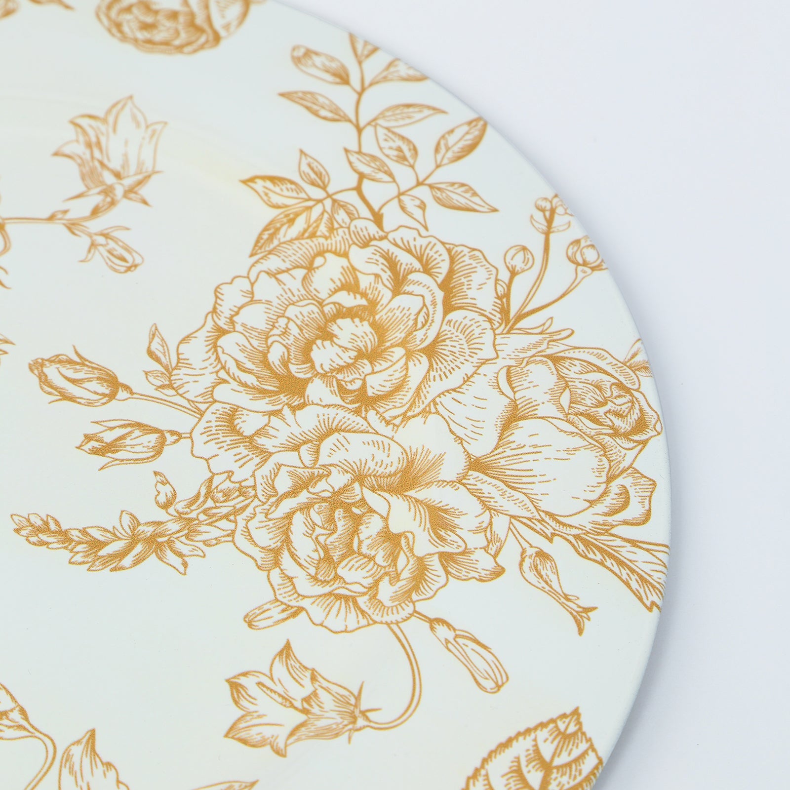 6-Pack Acrylic Round Charger Plates 13 in White with Gold Floral French Toile Pattern, Decorative Dinner Party Charger Tableware