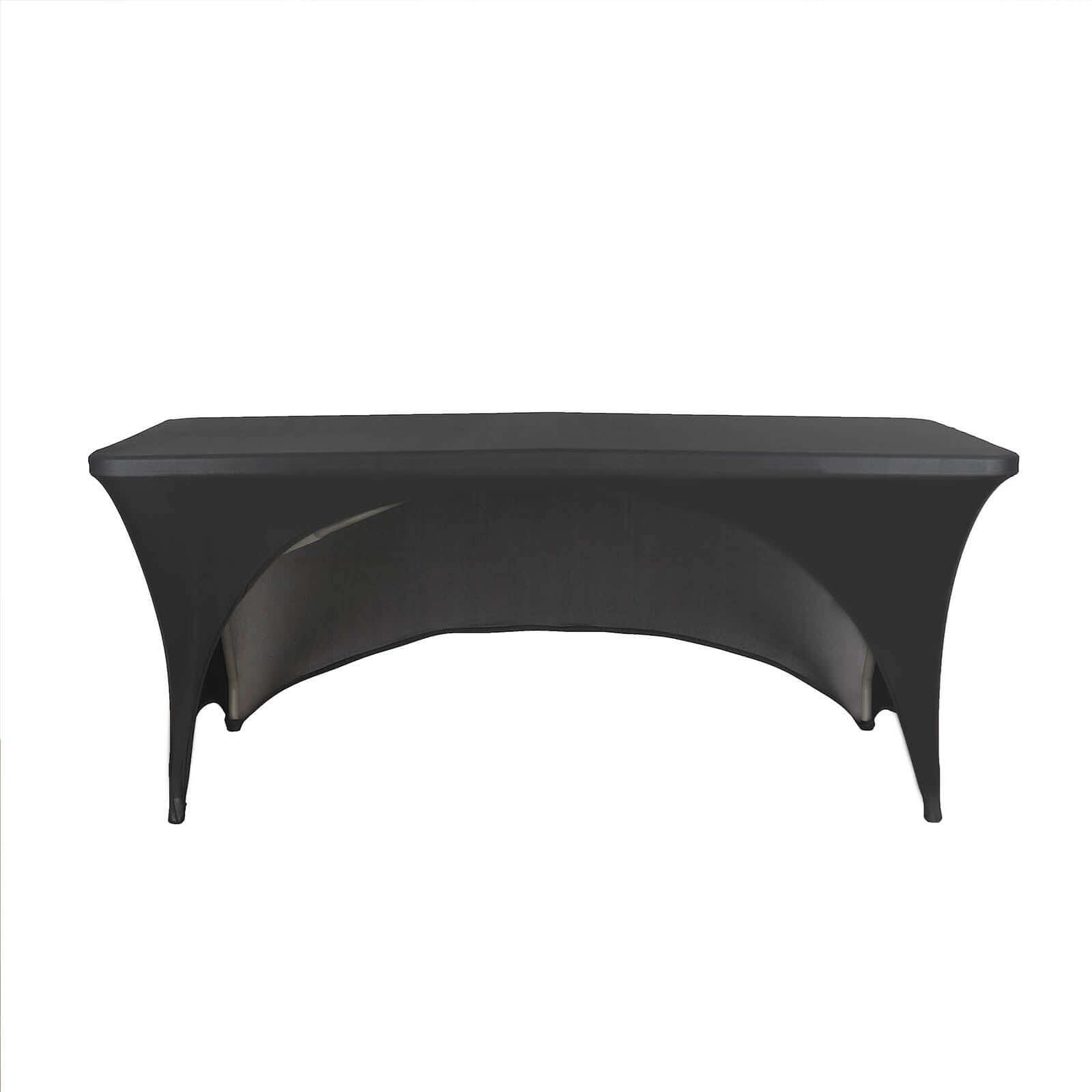 Stretch Spandex 72x30 Rectangular Table Cover Black with Curved Open Back Design Tailored Professional Look