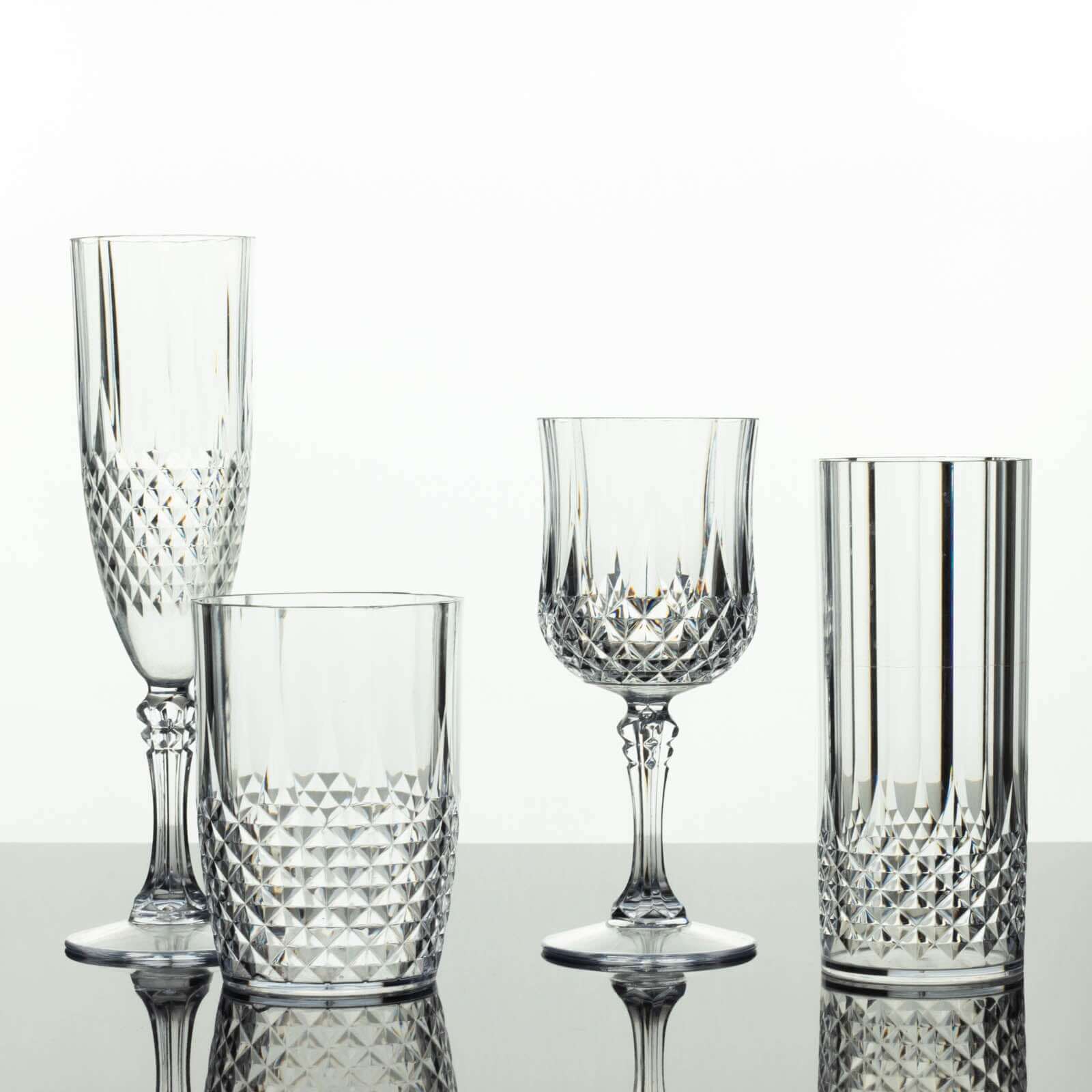 6-Pack Plastic Cocktail Tumblers Clear Transparent Crystal Cut Style - Shatterproof Highball Glasses 14oz