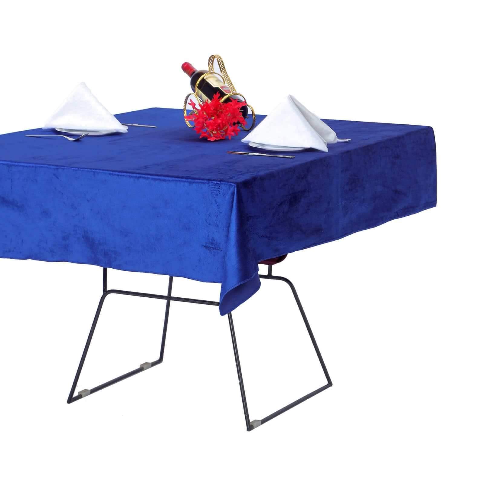 54x54 Royal Blue Seamless Premium Velvet Square Tablecloth, Reusable Linen