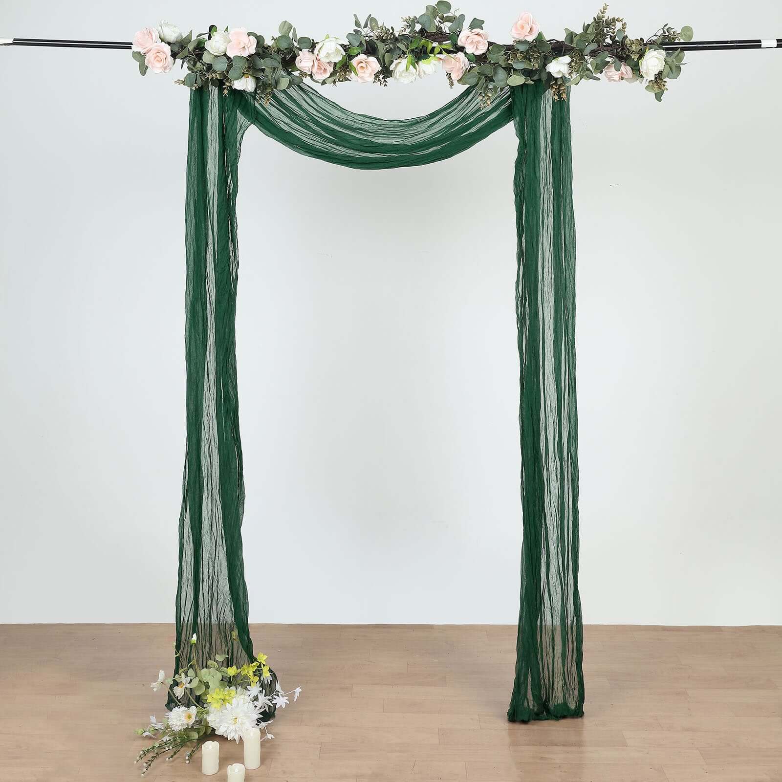 20ft Hunter Emerald Green Gauze Cheesecloth Fabric Wedding Arch Drapery, Window Scarf Valance, Boho Decor Arbor Curtain Panel