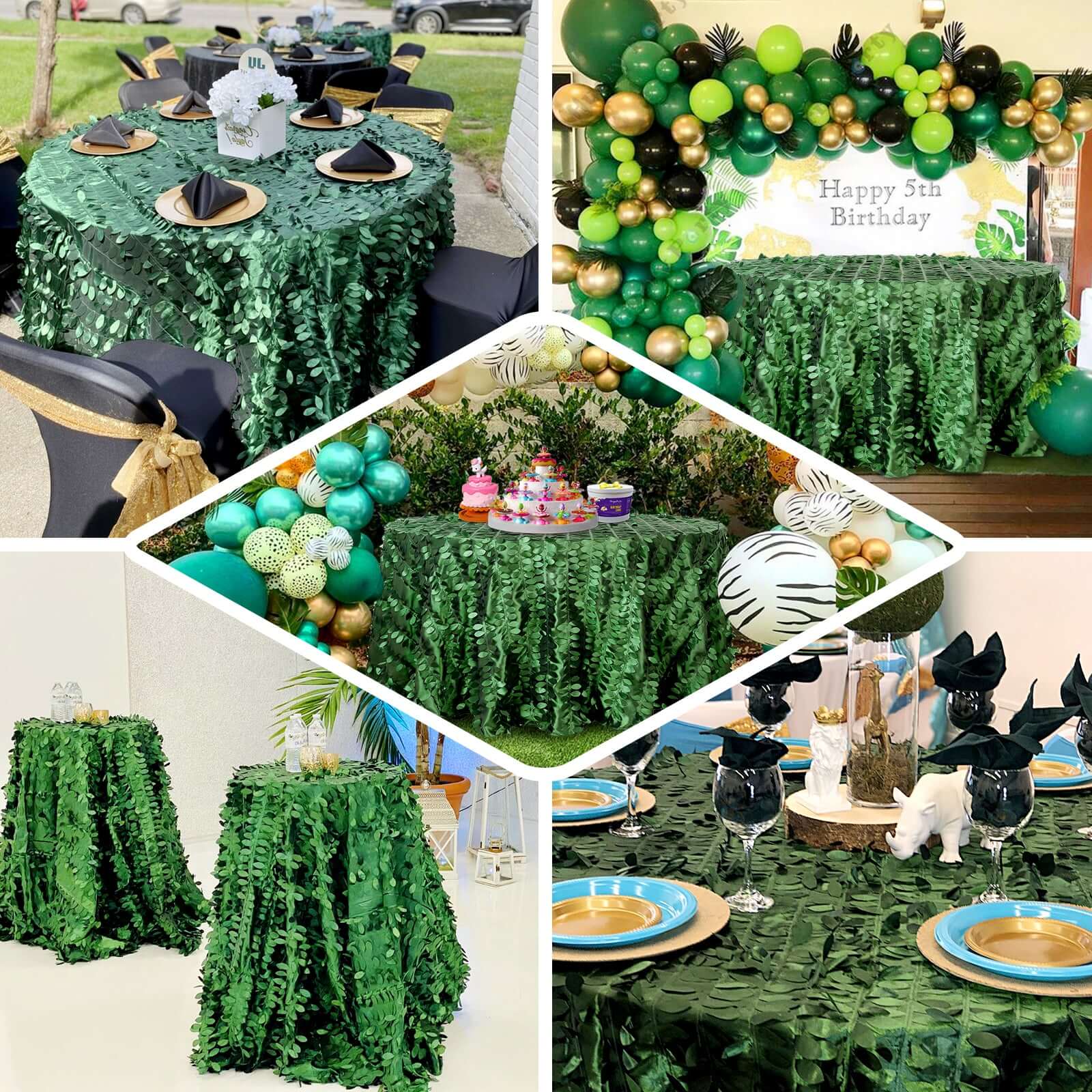 Taffeta 120 Round Tablecloth Green Leaf | 3D Leaf Petal Design Seamless Table Cover