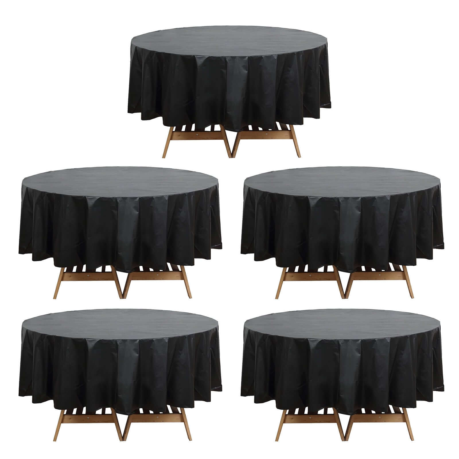 5-Pack Plastic Table Covers Black Round - Durable PVC Disposable Tablecloths for Events 84