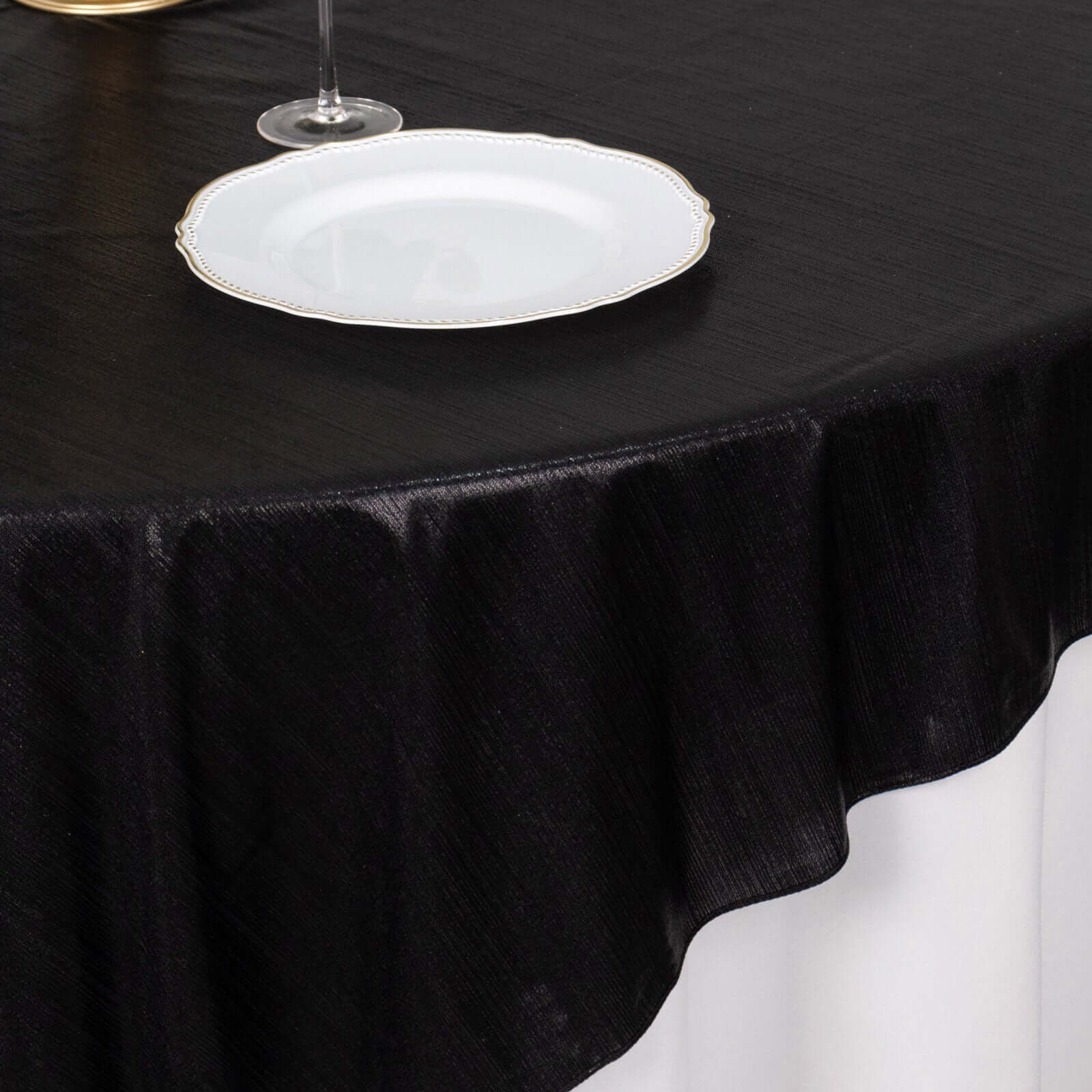 Polyester 72x72 Table Overlay Square Tablecloth Black - Sequin Dots Wrinkle-Free Table Cover