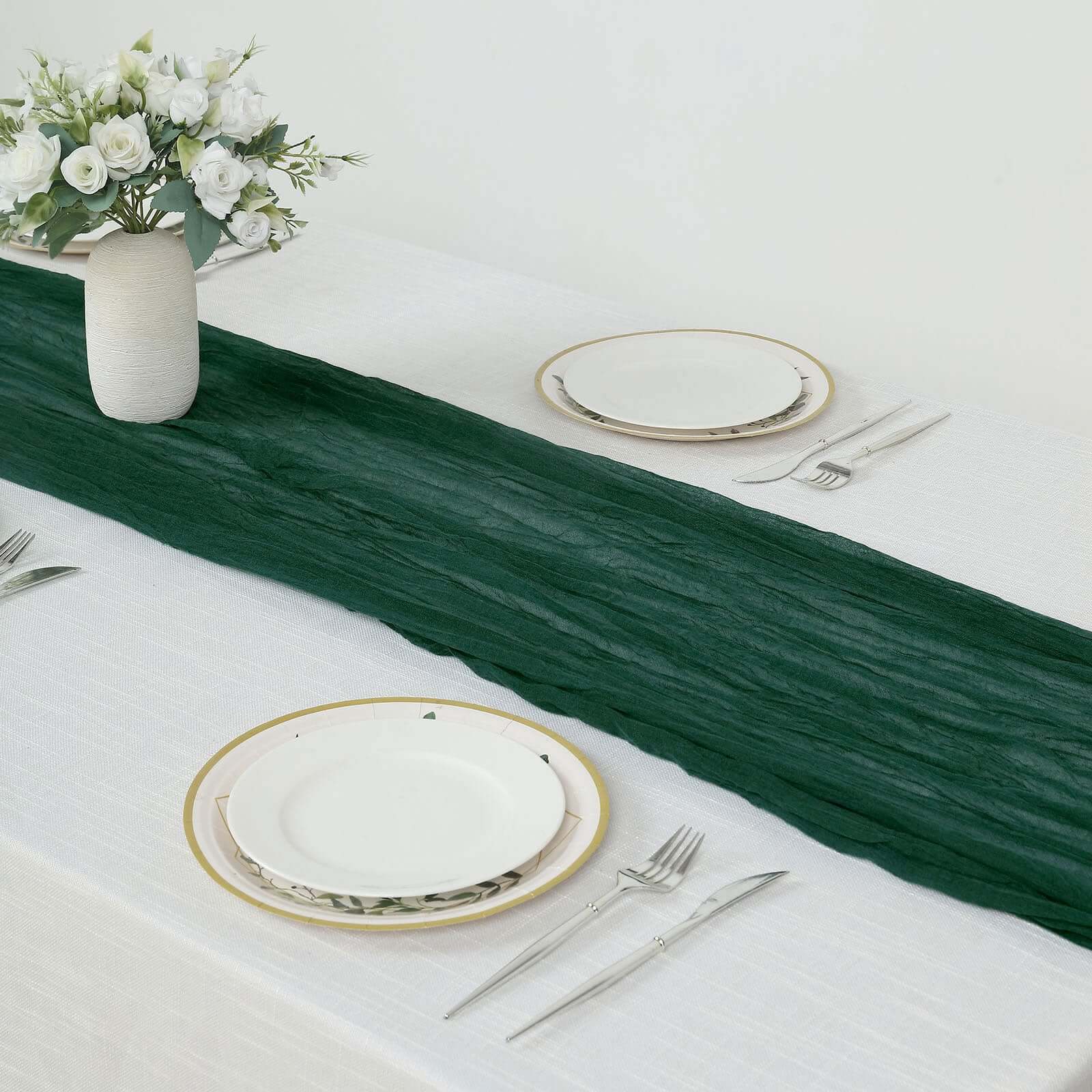 Gauze Cheesecloth 10ft Table Runner Hunter Emerald Green - Rustic Boho Style