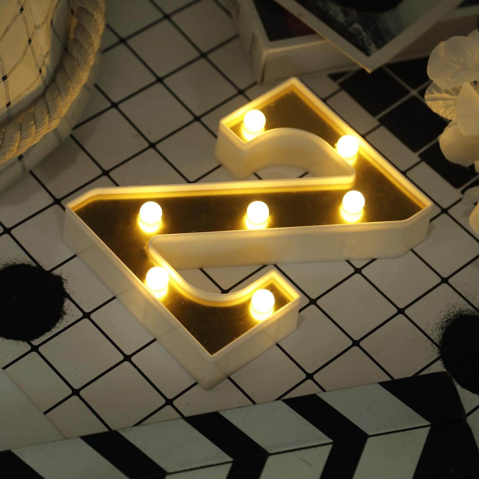 3D Marquee Letter Z Warm White 7 LED Lights Gold - Chic Light-Up Decor for Events 6