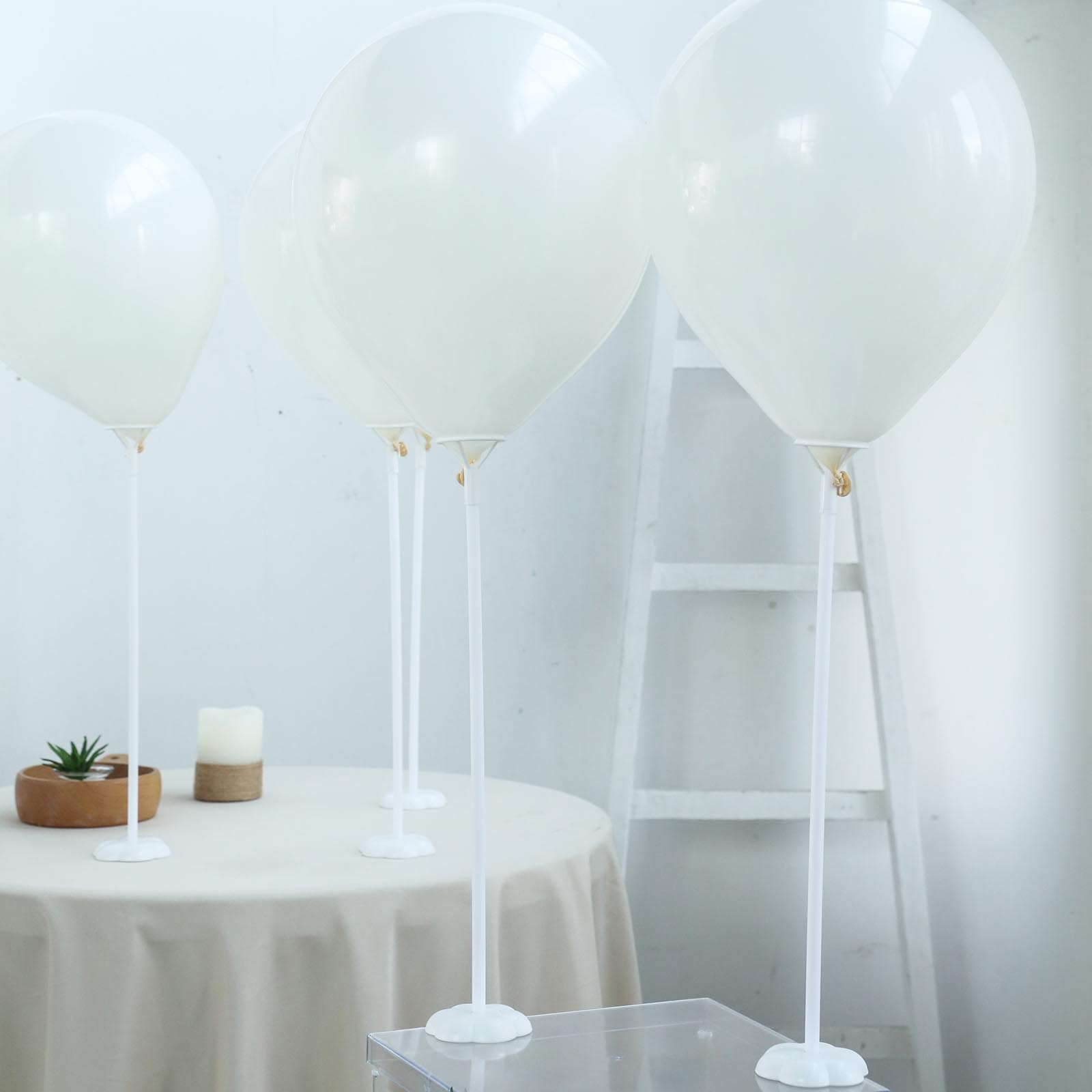 5 Pack White Balloon Centerpieces Holder with Floral Base, Table Top Balloon Stand Stick Kit - 17