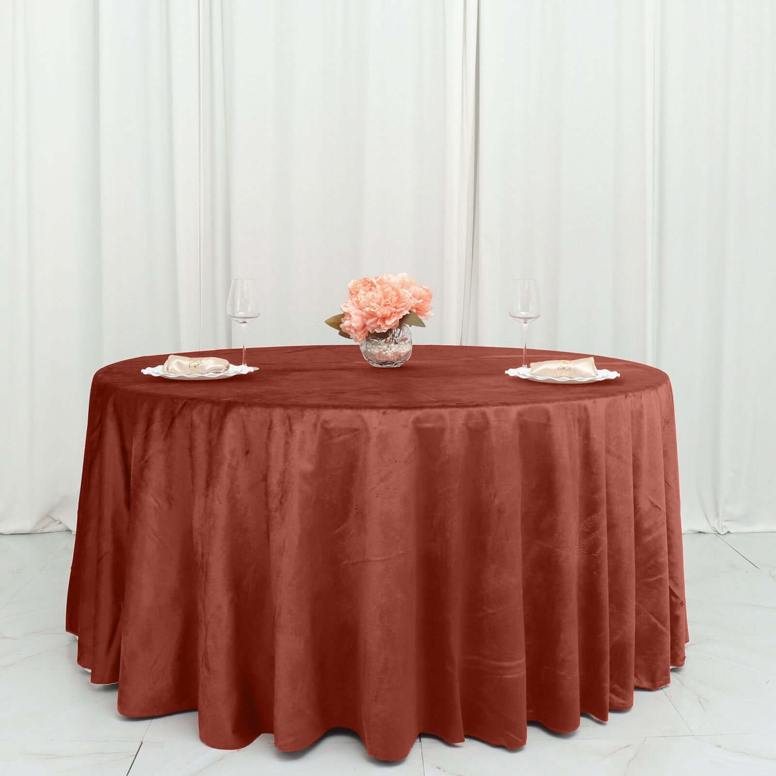 Premium Velvet 120 Round Tablecloth Terracotta (Rust) - Reusable Soft & Seamless Table Cover