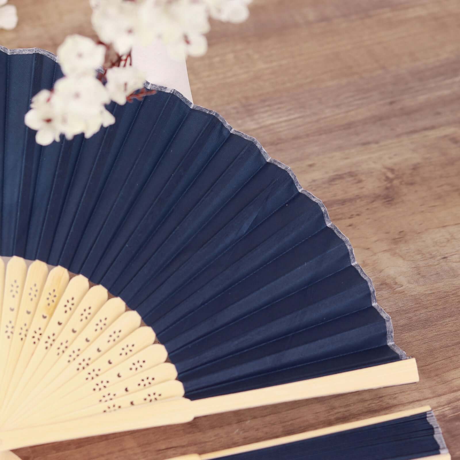 5 Pack Navy Blue Asian Silk Folding Fans Party Favors, Oriental Folding Fan Favors