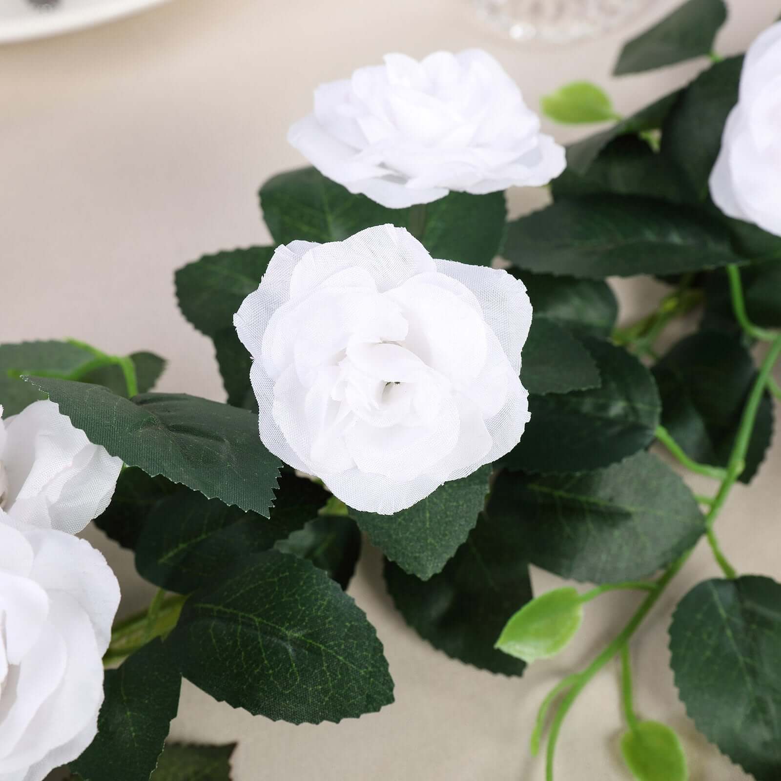 6ft 20 White Artificial Silk Roses Flower Garland, Hanging Vine