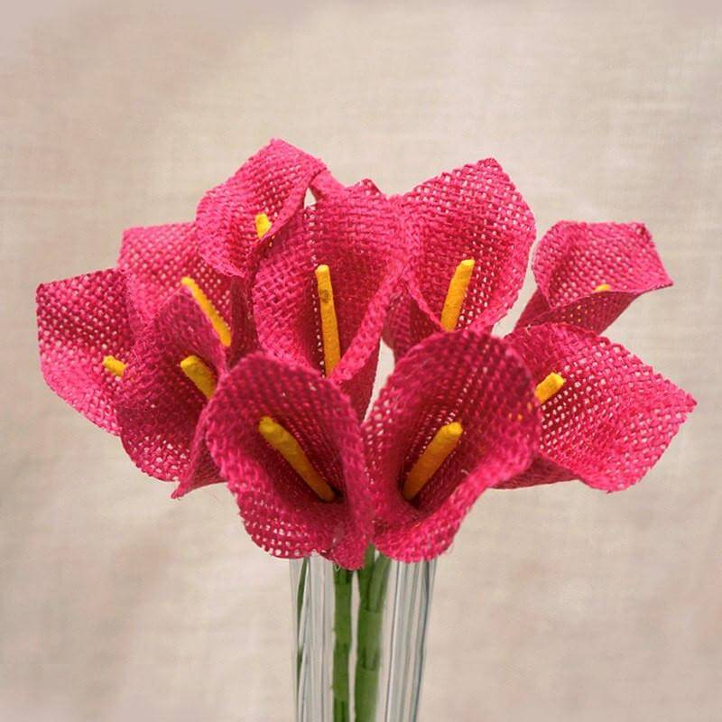 6 Bushes 36 Pcs 10 Fuchsia Burlap Calla Lily Flowers With Stems