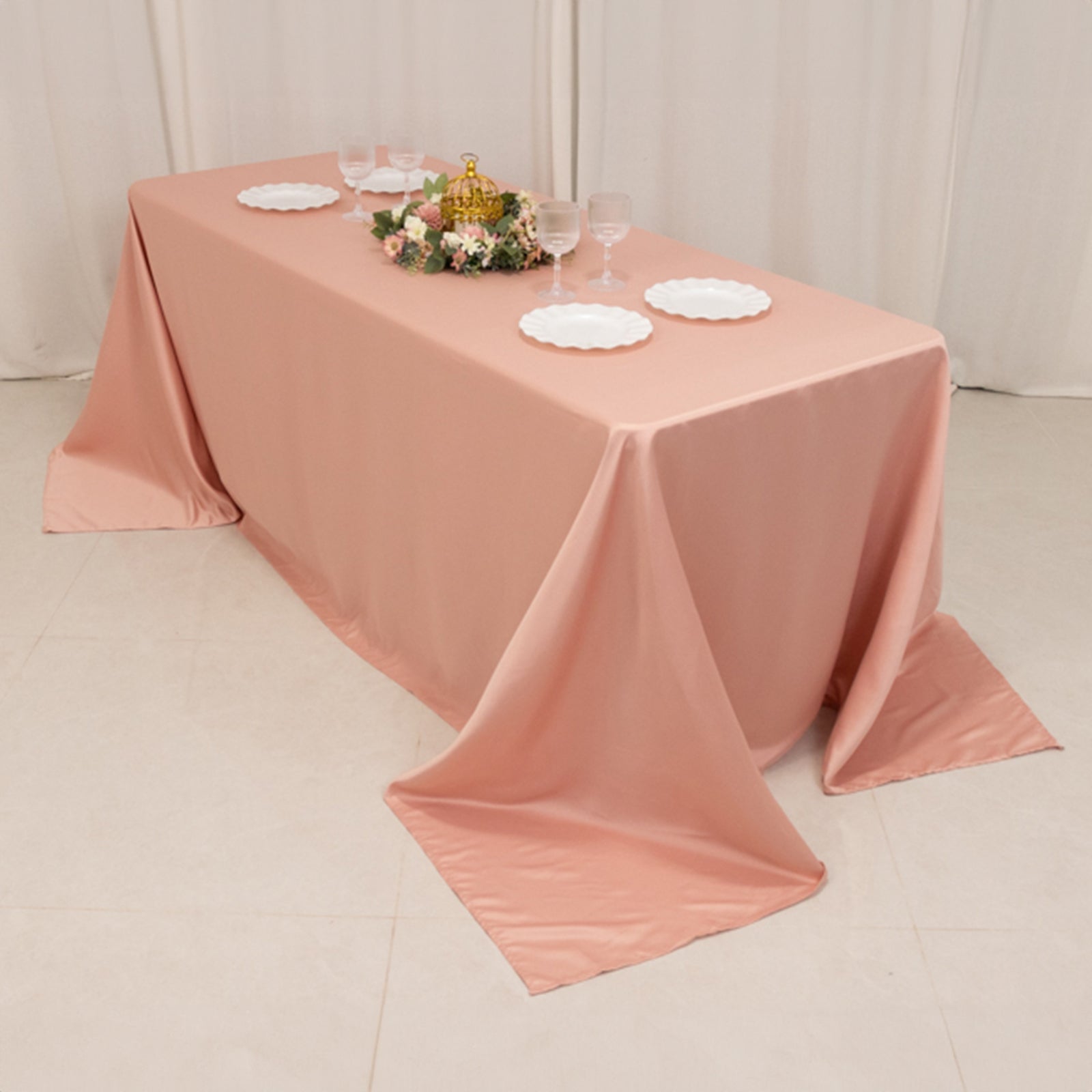 Lamour Satin 90x132 Rectangle Tablecloth Dusty Rose - Soft & Silk-Like Seamless Table Cover