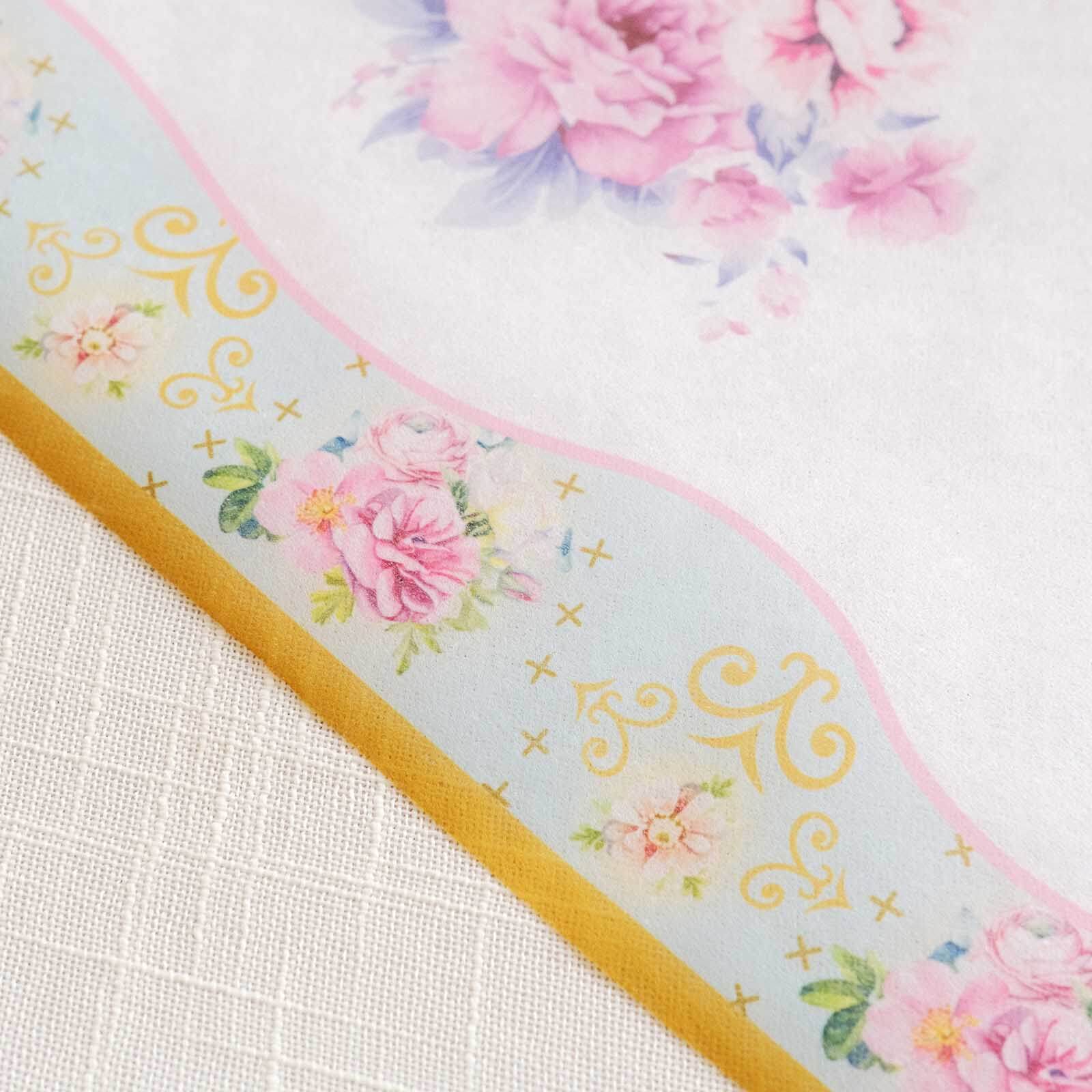 Disposable Table Runner 11x108 White with Pink Peony Floral Print - Non-woven Stylish Spring Summer Dining Decor