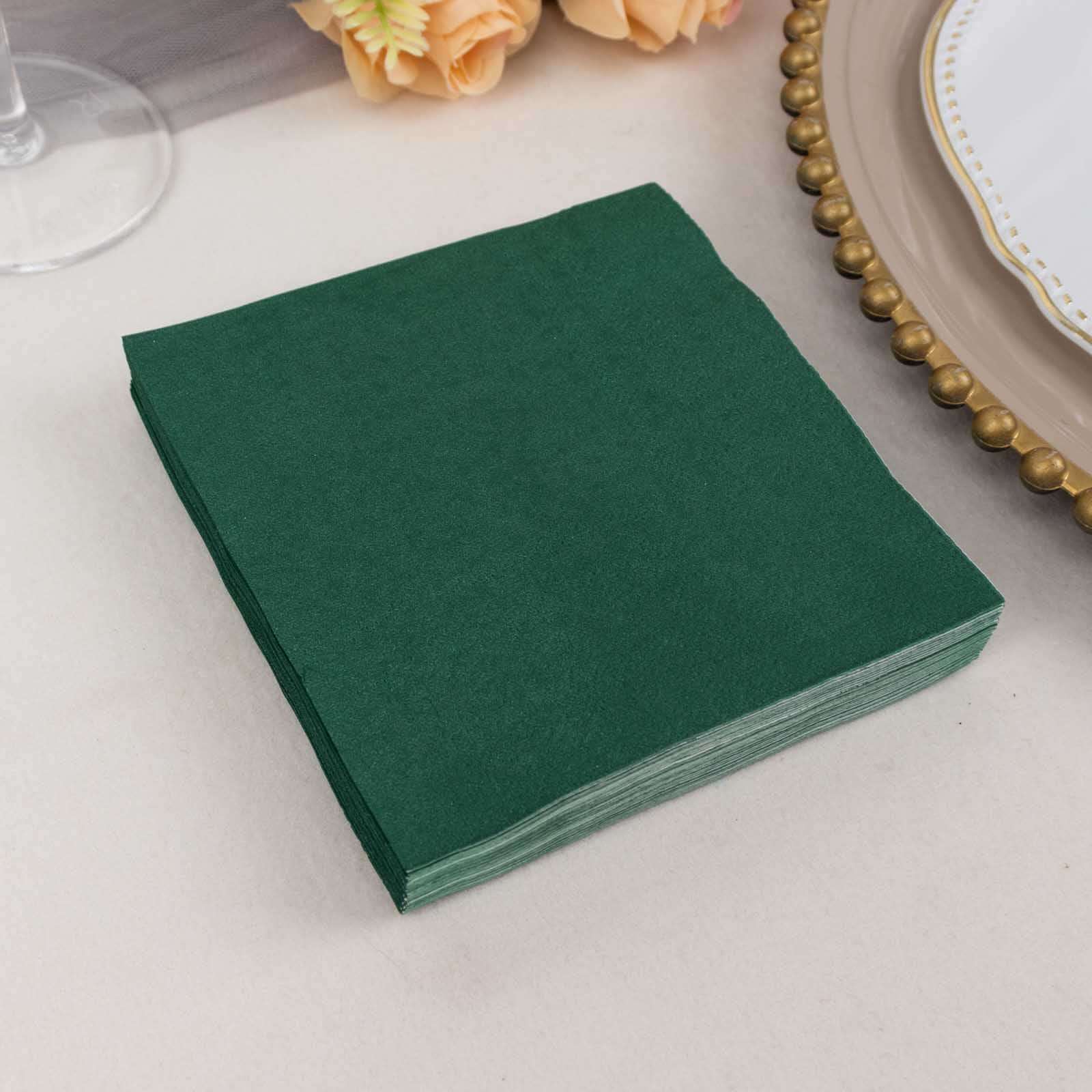 50-Pack Paper Beverage Napkins Hunter Emerald Green - 2 Ply Disposable Soft 18GSM Cocktail Napkins 5x5