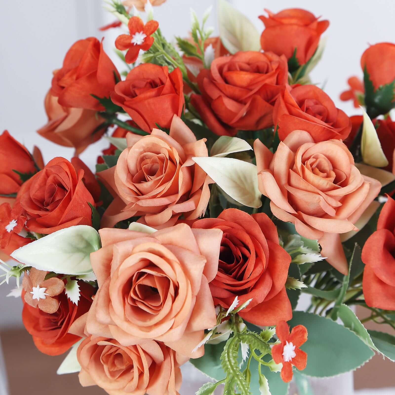 4 Bushes 12 Terracotta (Rust) Real Touch Artificial Silk Rose Flower Bouquet, Faux Bridal Flowers
