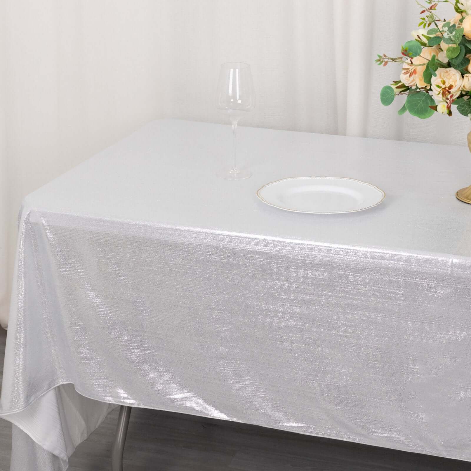 Sequin Dots Polyester 60x126 Rectangle Tablecloth Shimmering Silver - Wrinkle Free & Sparkling Table Cover