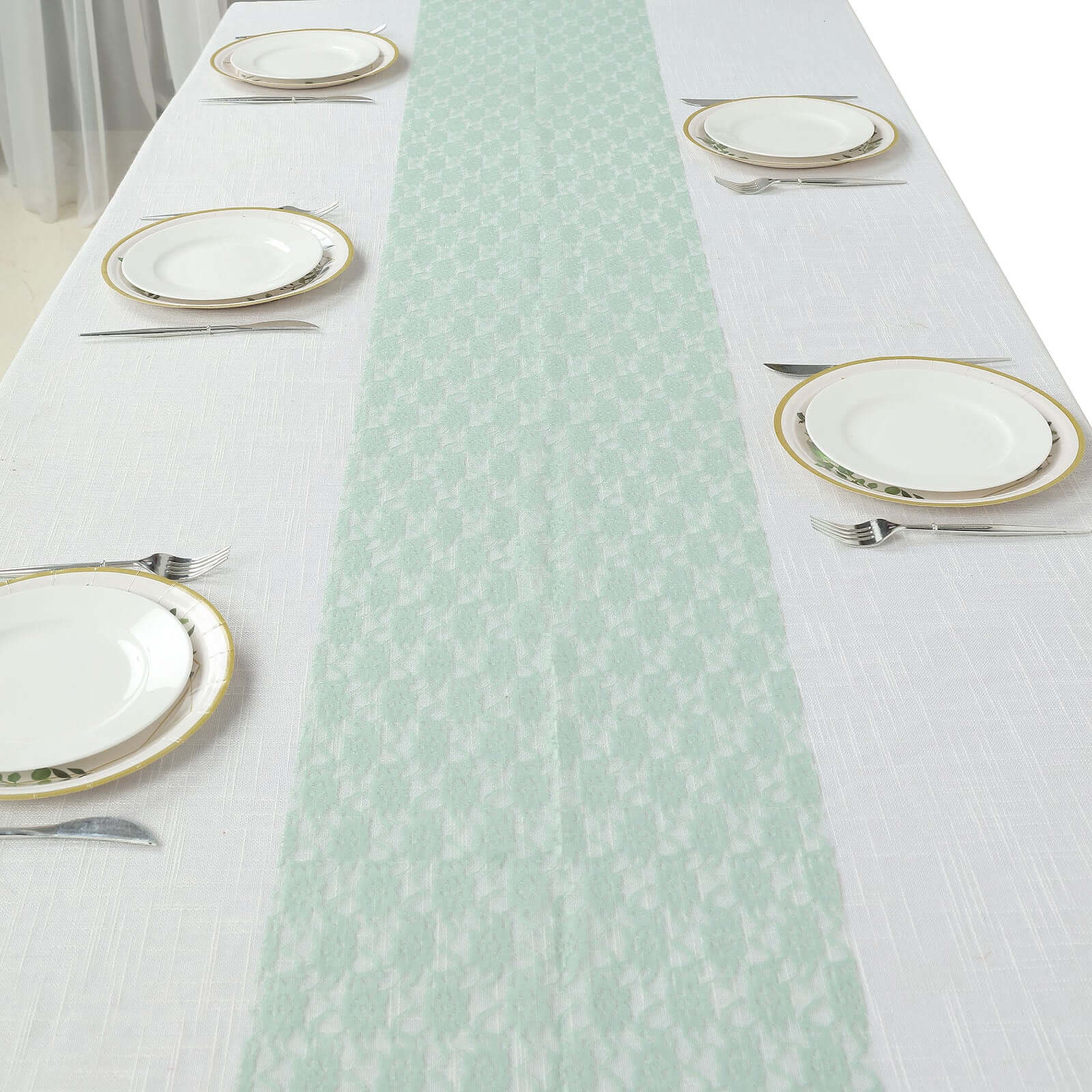 Floral Lace 12x108 Table Runner Sage Green - Stylish Vintage Table Decor