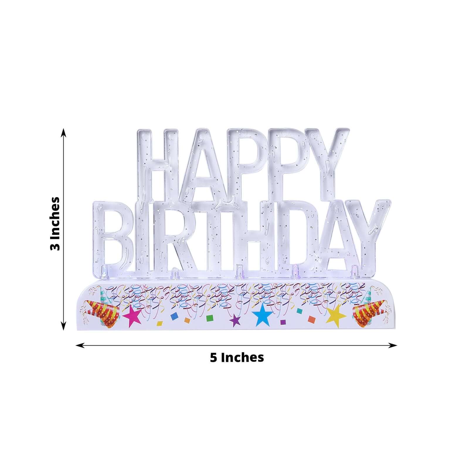 LED Cake Topper Multicolor Flashing Clear Acrylic - Perfect Happy Birthday Party Decor 5x3