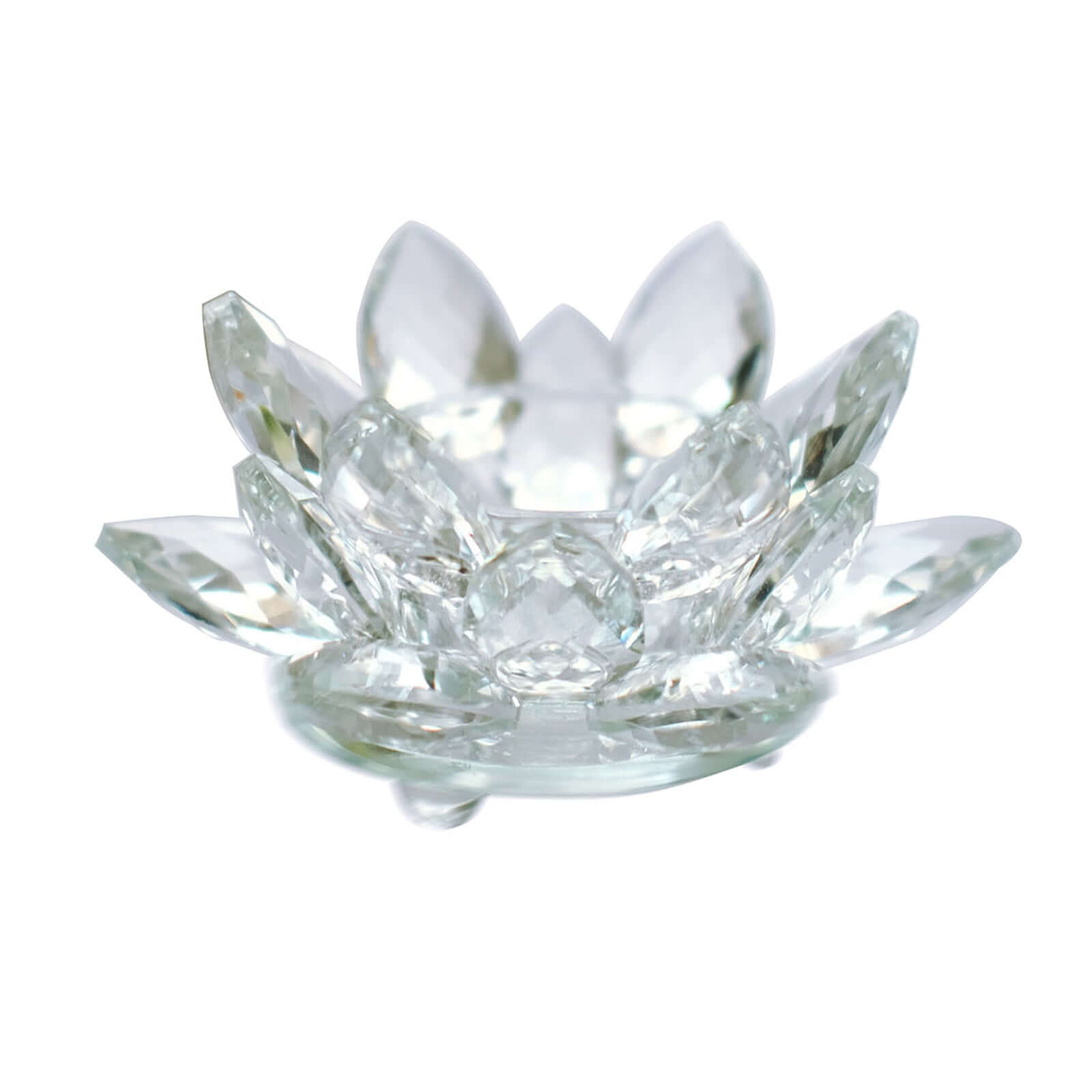 2 Pack Clear 4.5 Crystal Glass Lotus Flower Votive Candle Holders, Tealight Taper Candle Stands