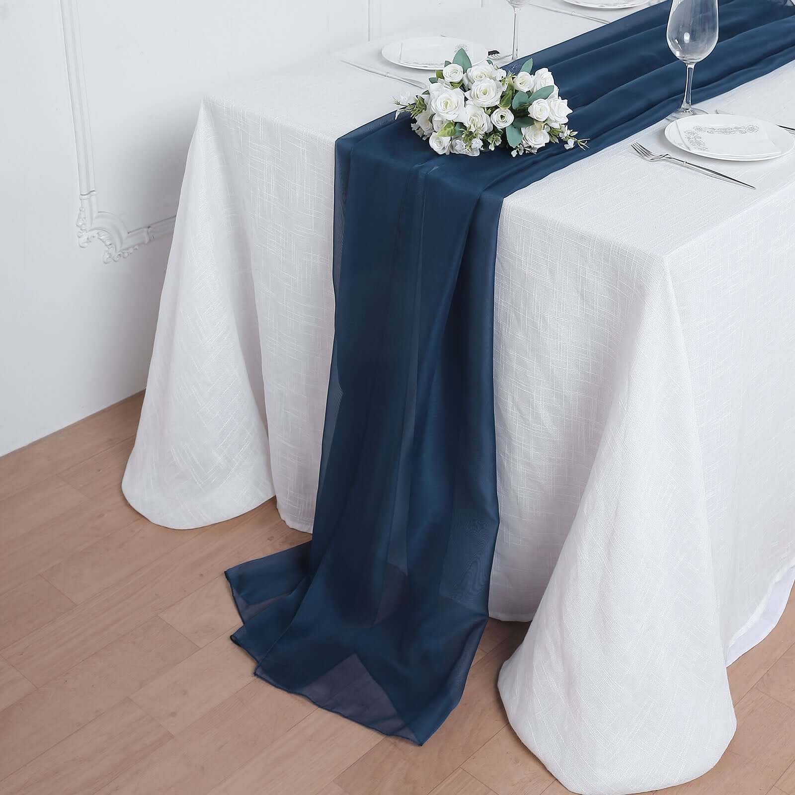 Premium Chiffon 6ft Table Runner Navy Blue - Flowy & Lightweight Table Decor