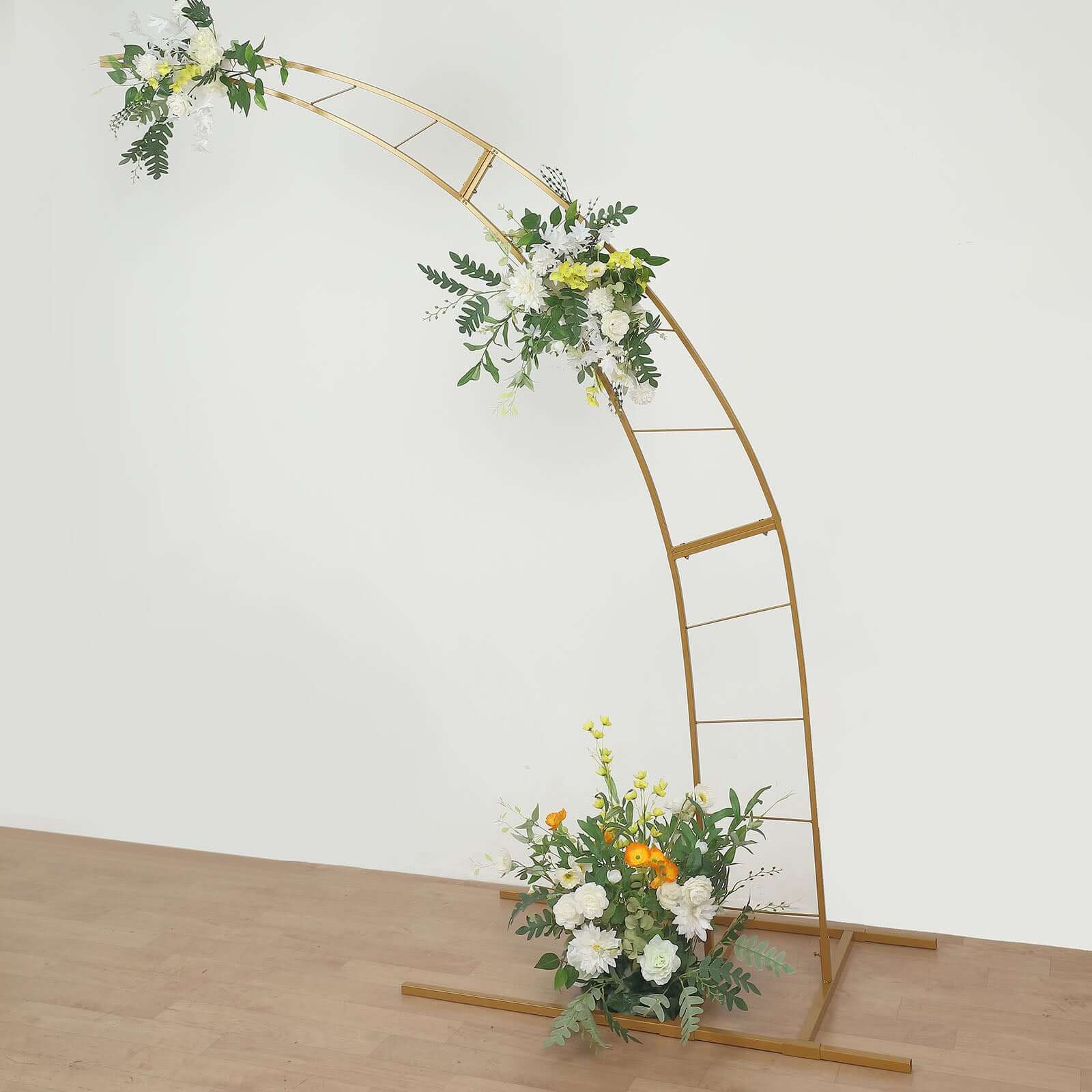 8ft Gold Metal Half Crescent Moon Wedding Arbor Frame, Curved Design Arch Flower Balloon Stand