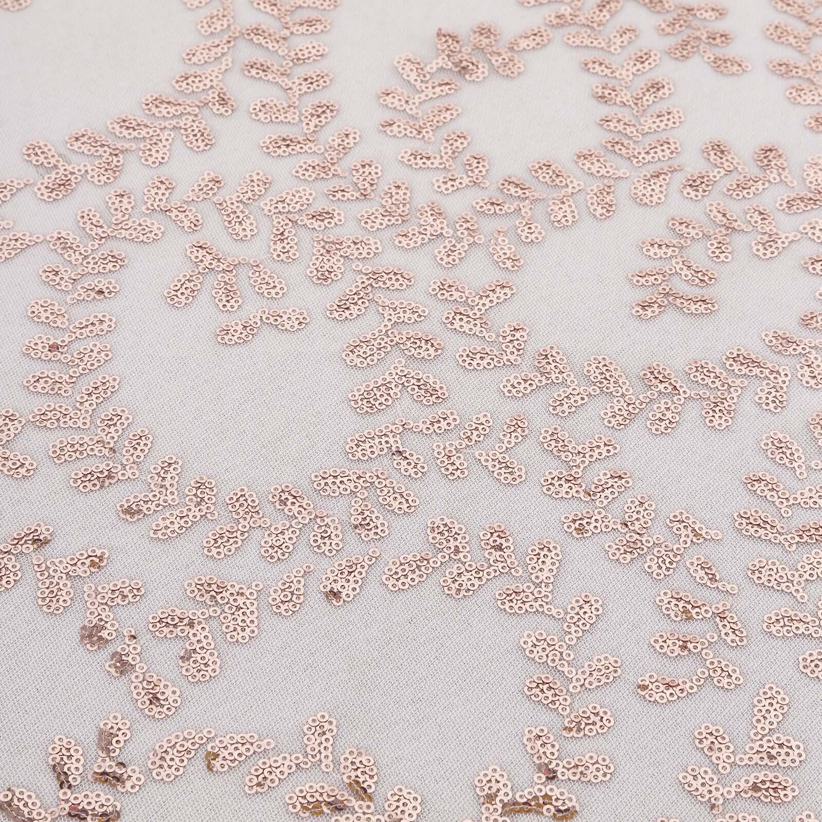 Tulle 120 Round Tablecloth Rose Gold - Seamless Sequin Leaf Embroidered Table Cover