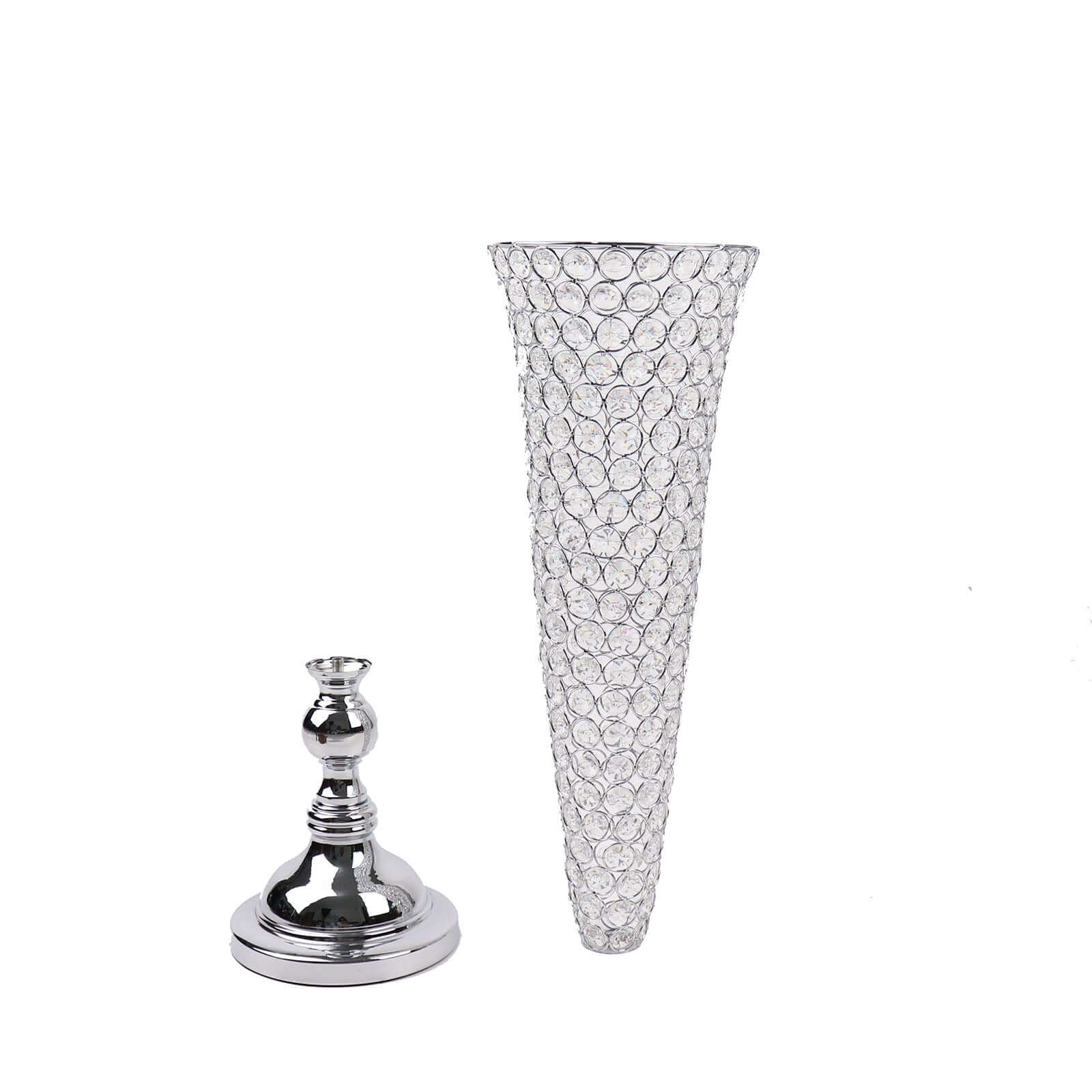 3-Pack Crystal Beaded Trumpet Vase Set Silver - Table Centerpiece for Weddings and Events 32